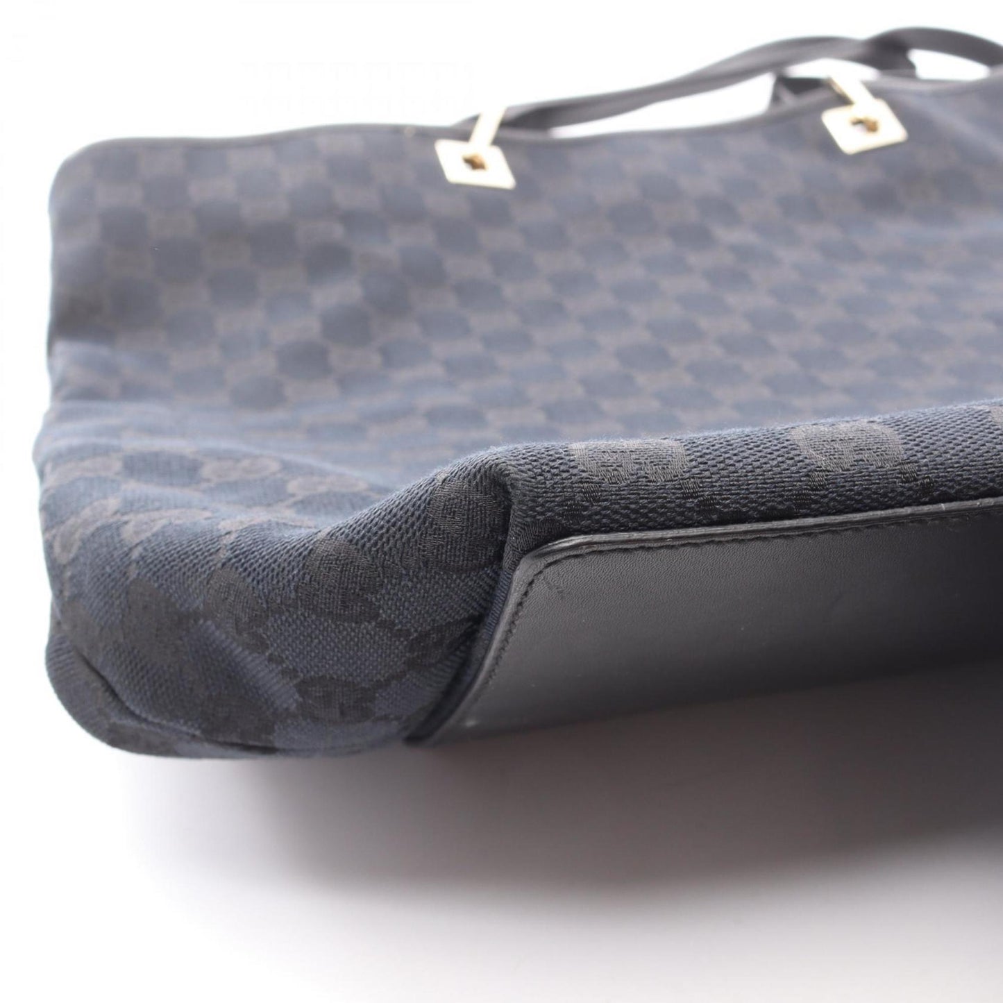 Gucci Black Navy Gg Canvas Leather Tote Bag