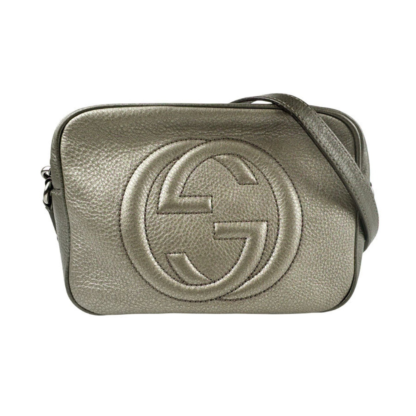 Gucci Gold Gray Khaki Leather Shoulder Bag