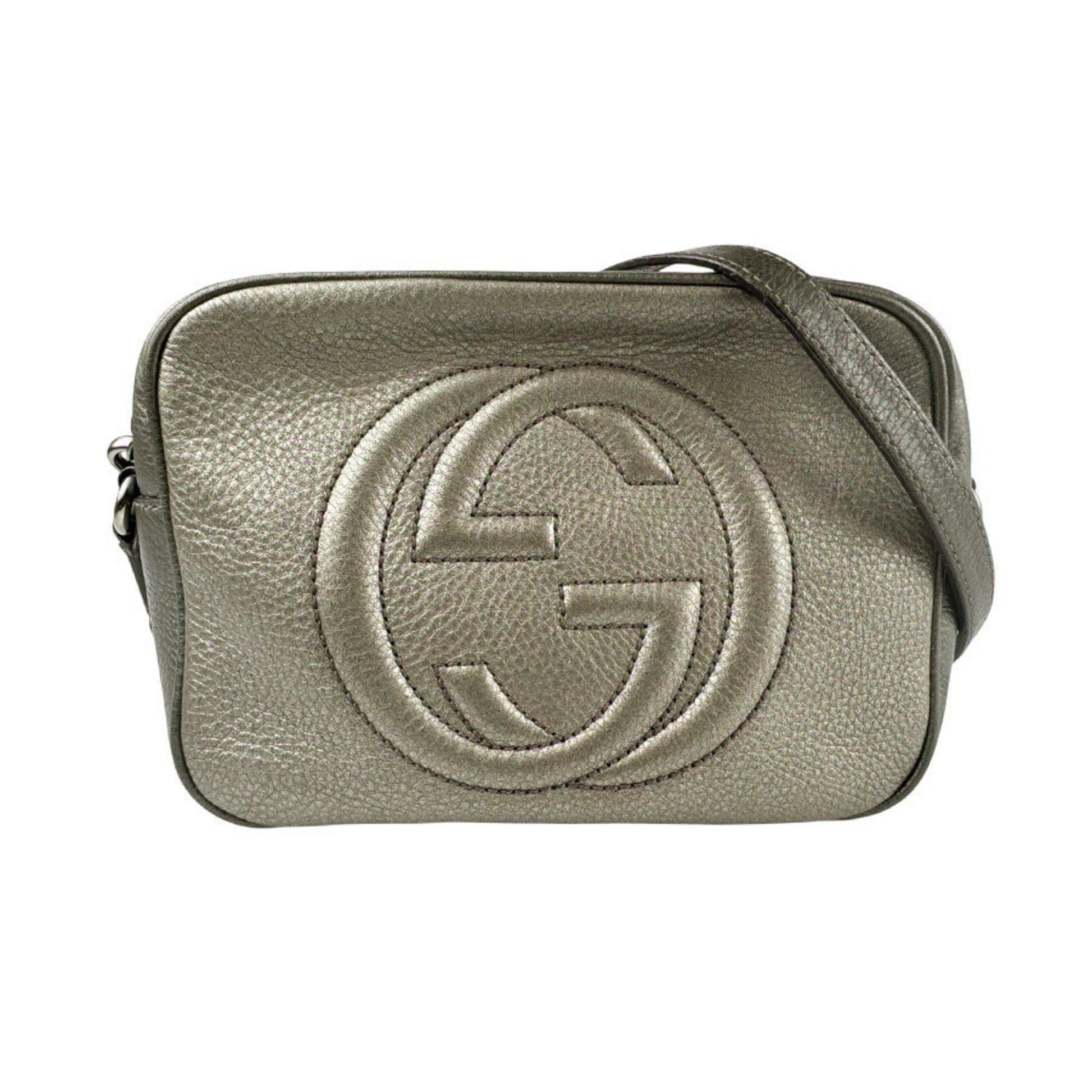 Gucci Gold Gray Khaki Leather Shoulder Bag