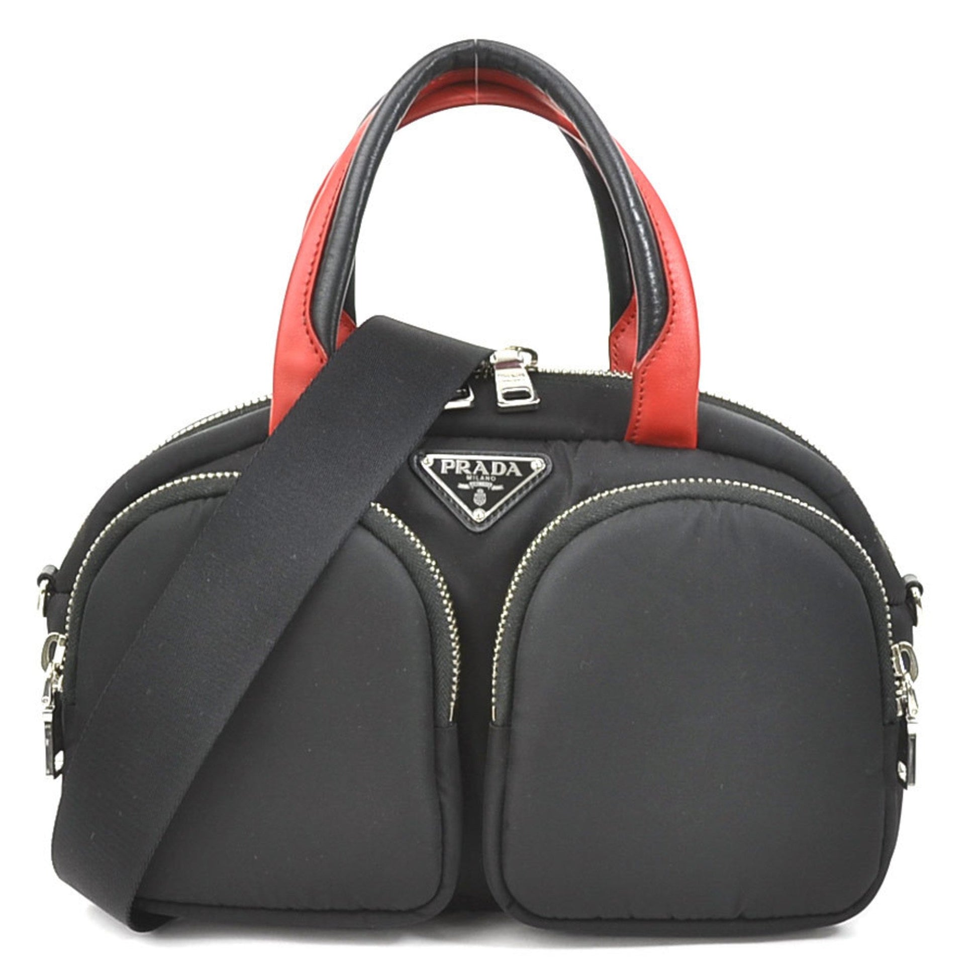 Prada Handbag Diagonal Shoulder Bag Unisex Nylon Black Red