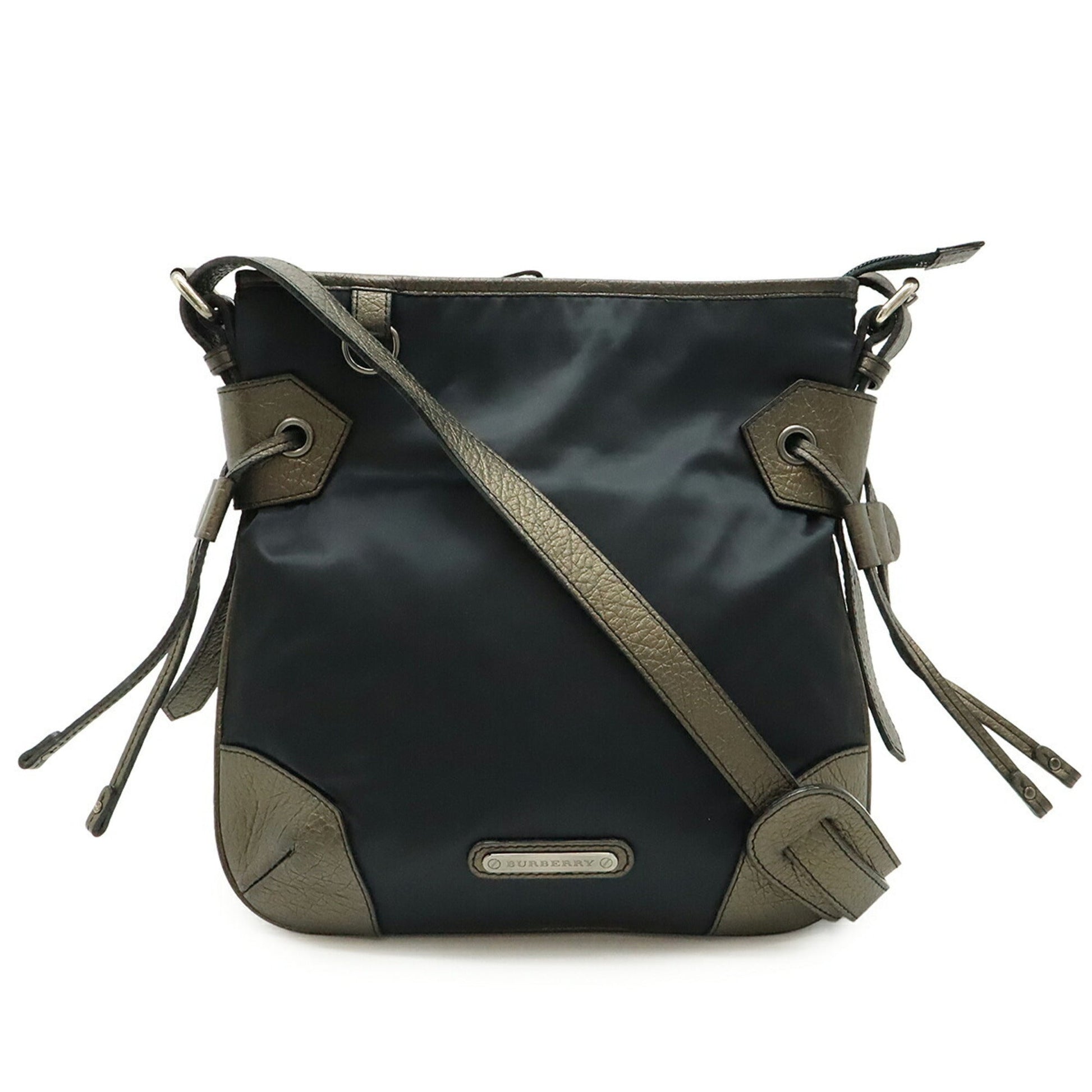 Burberry Metallic Shoulder Bag Leather Nylon Black