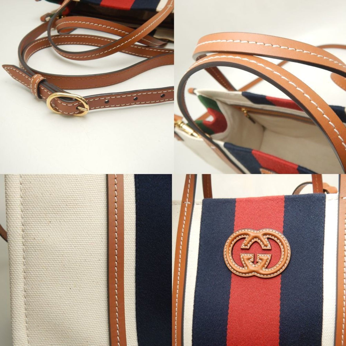 Gucci Brown Ivory Canvas Tote Bag