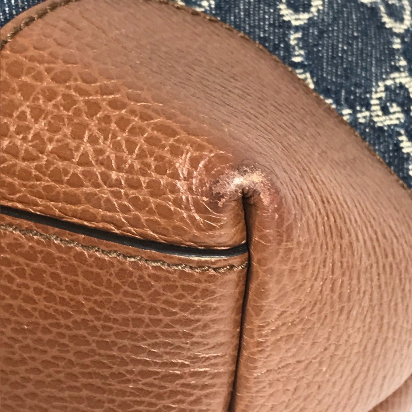 Gucci Blue Brown Denim Leather Shoulder Bag Tote Bag