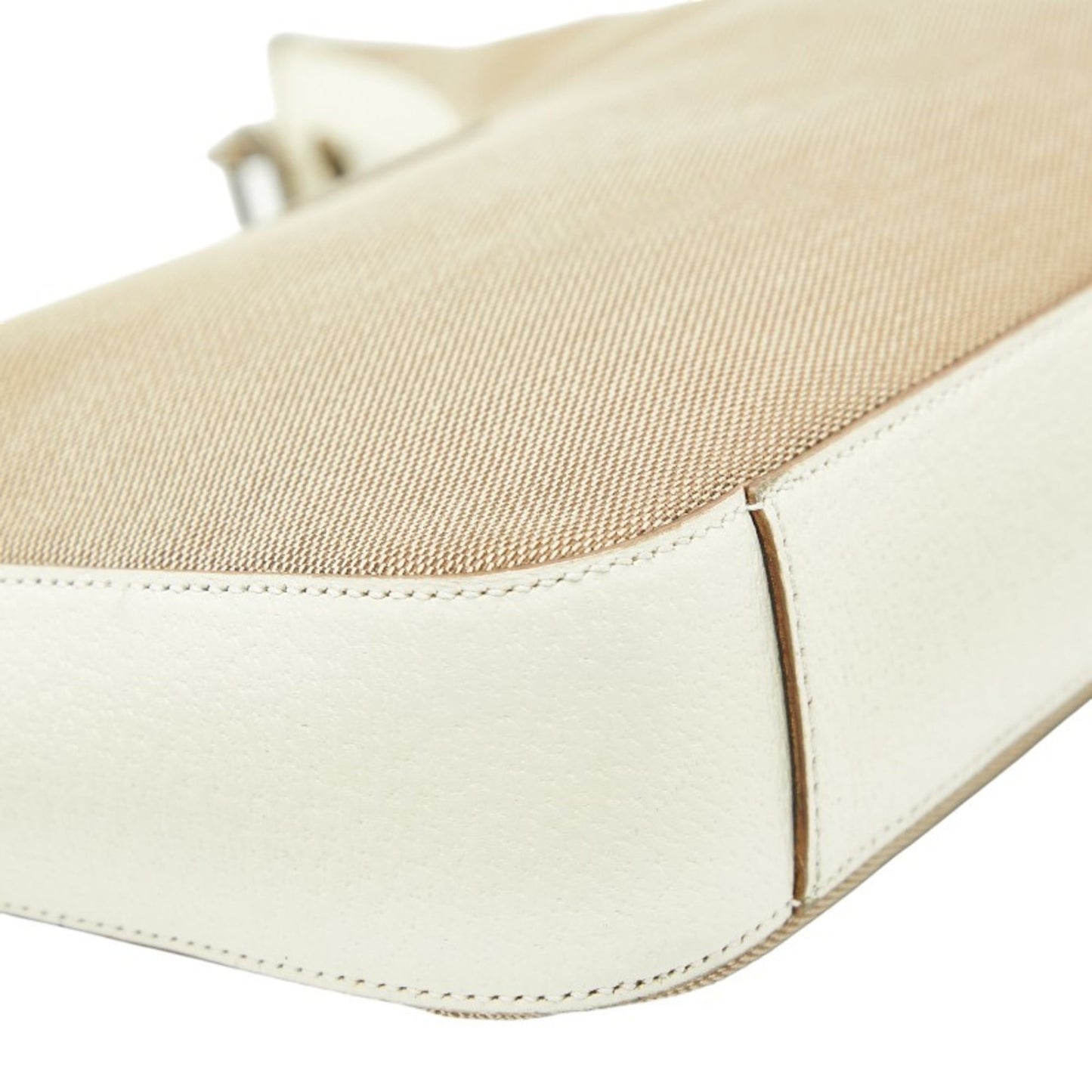 Gucci Beige White Canvas Leather Shoulder Bag