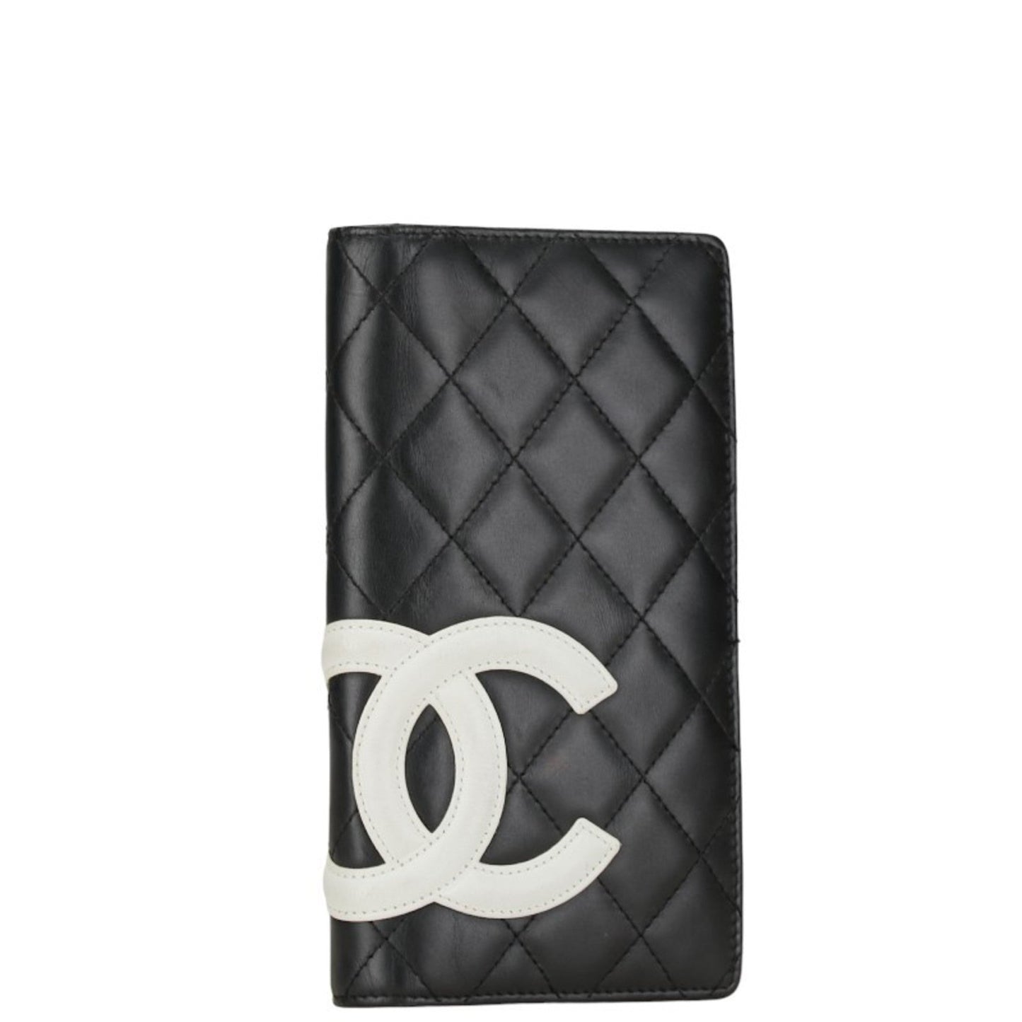 Chanel Matelasse Cambon Line Coco Mark Long Wallet Black White Lambskin Women's CHANEL