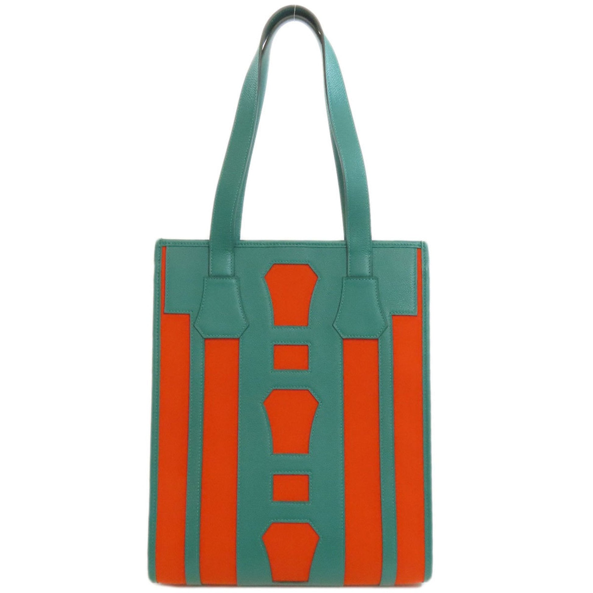 Hermes Tote Bag Leather Canvas Green