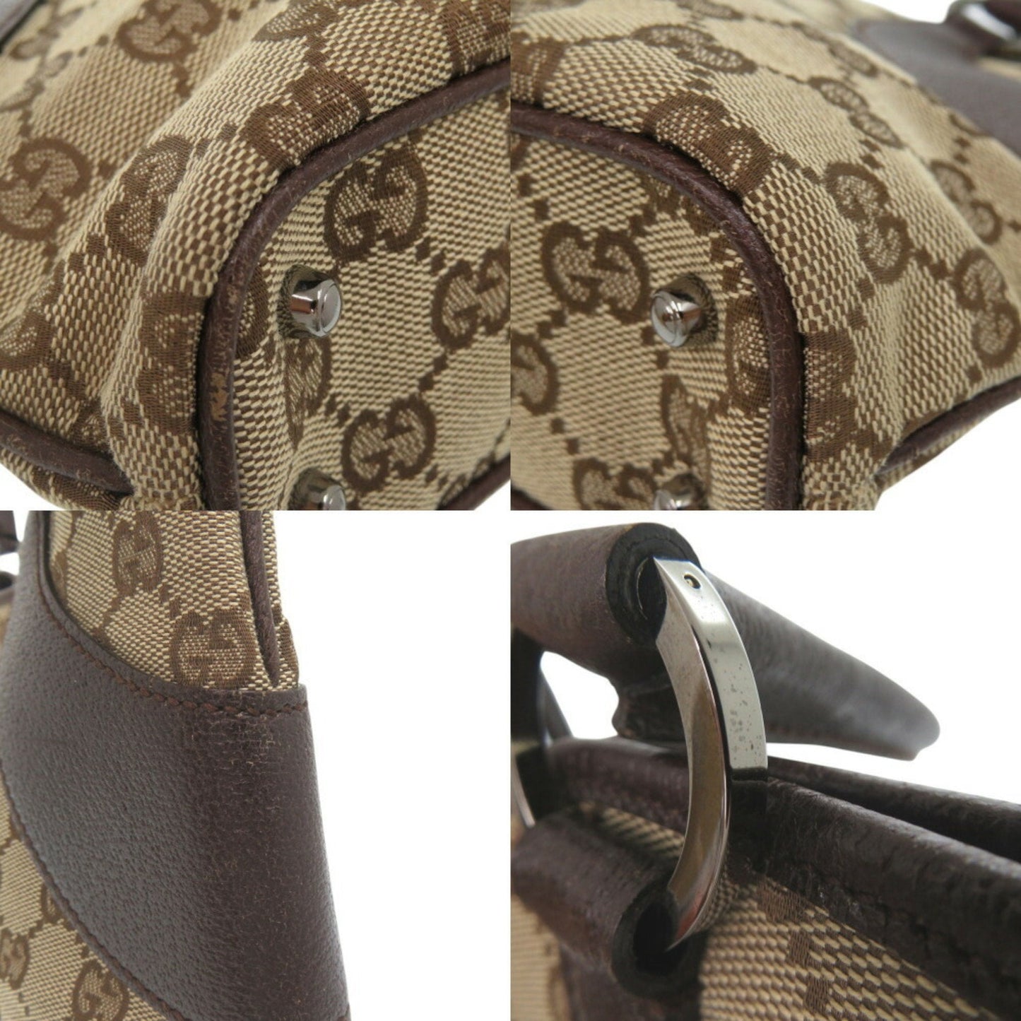 Gucci Beige Gg Canvas Leather Handbag Shoulder Bag