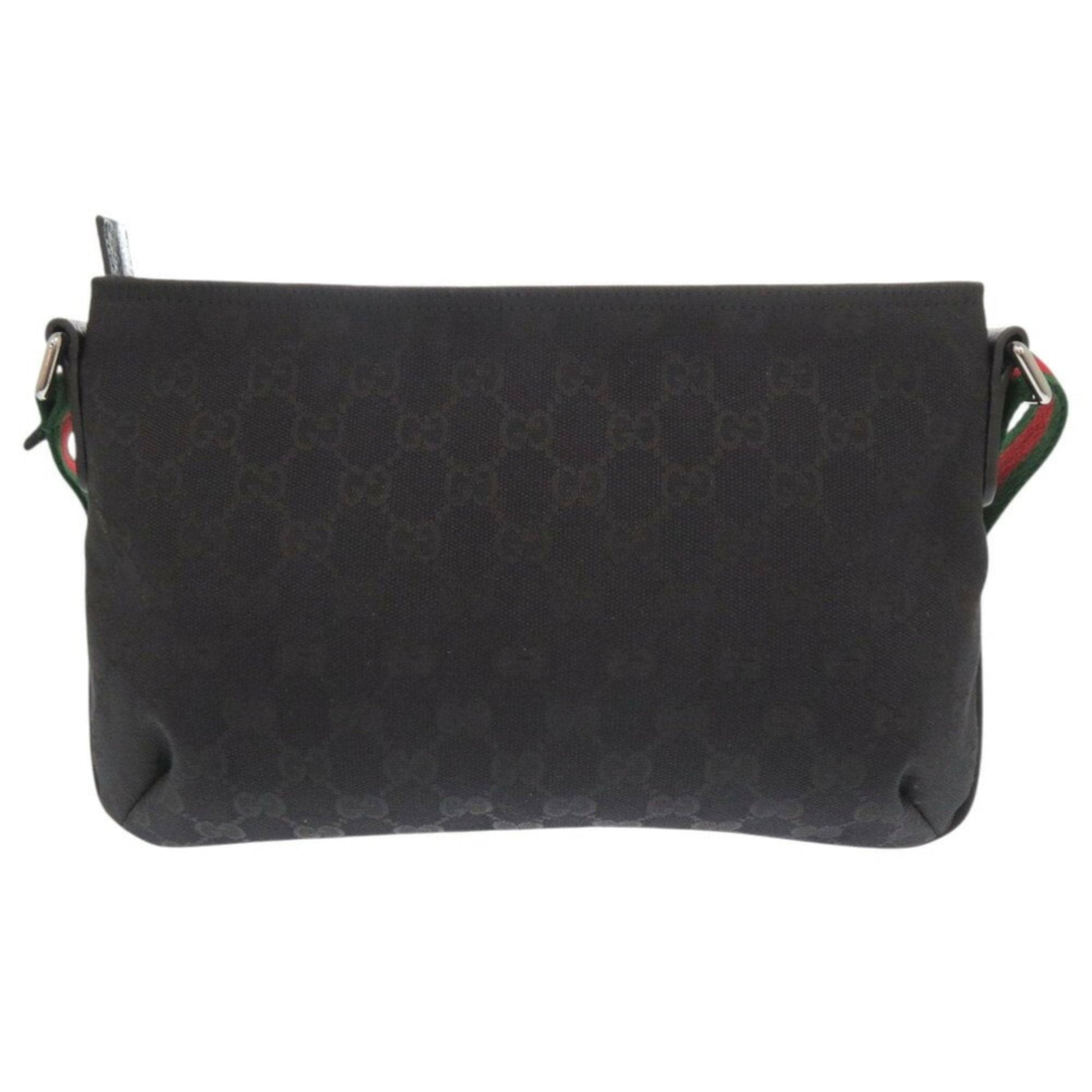 Gucci Black Green Red Color Gg Canvas Leather Shoulder Bag