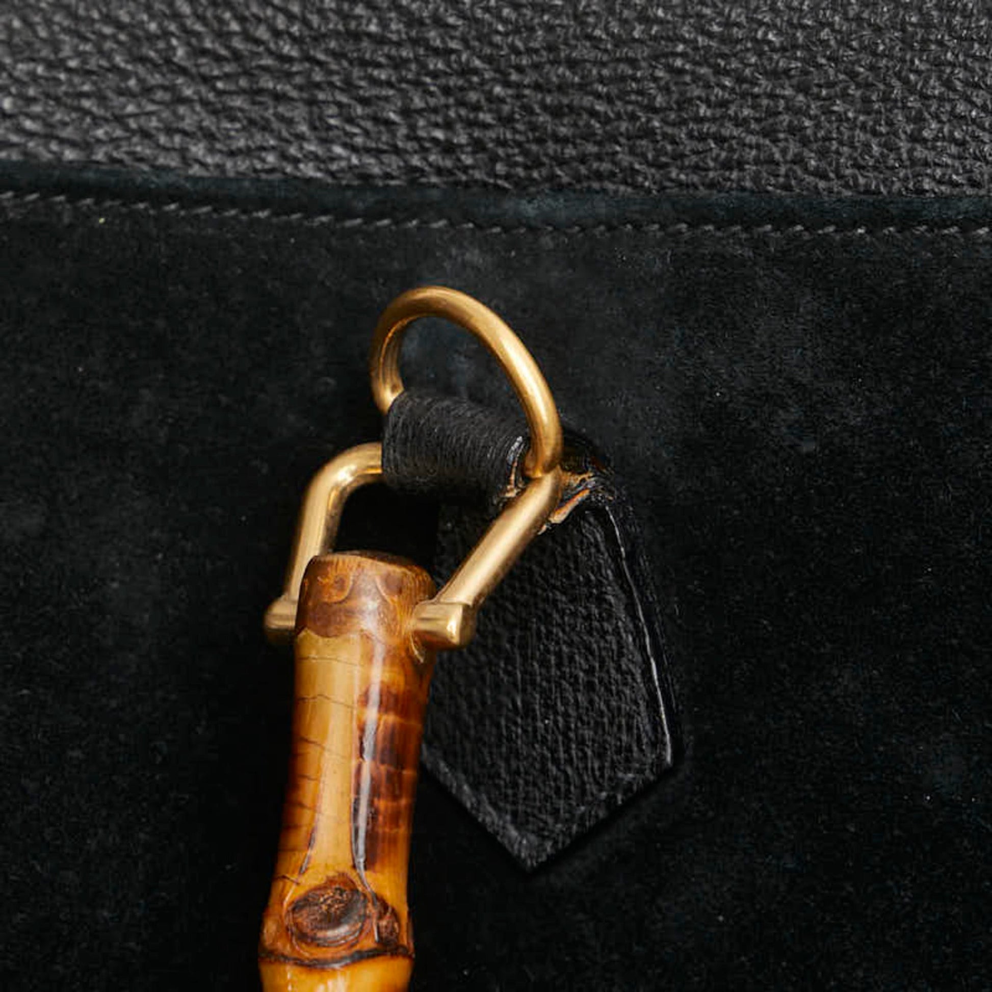 Gucci Bamboo Black Suede Leather Shoulder Bag Tote Bag