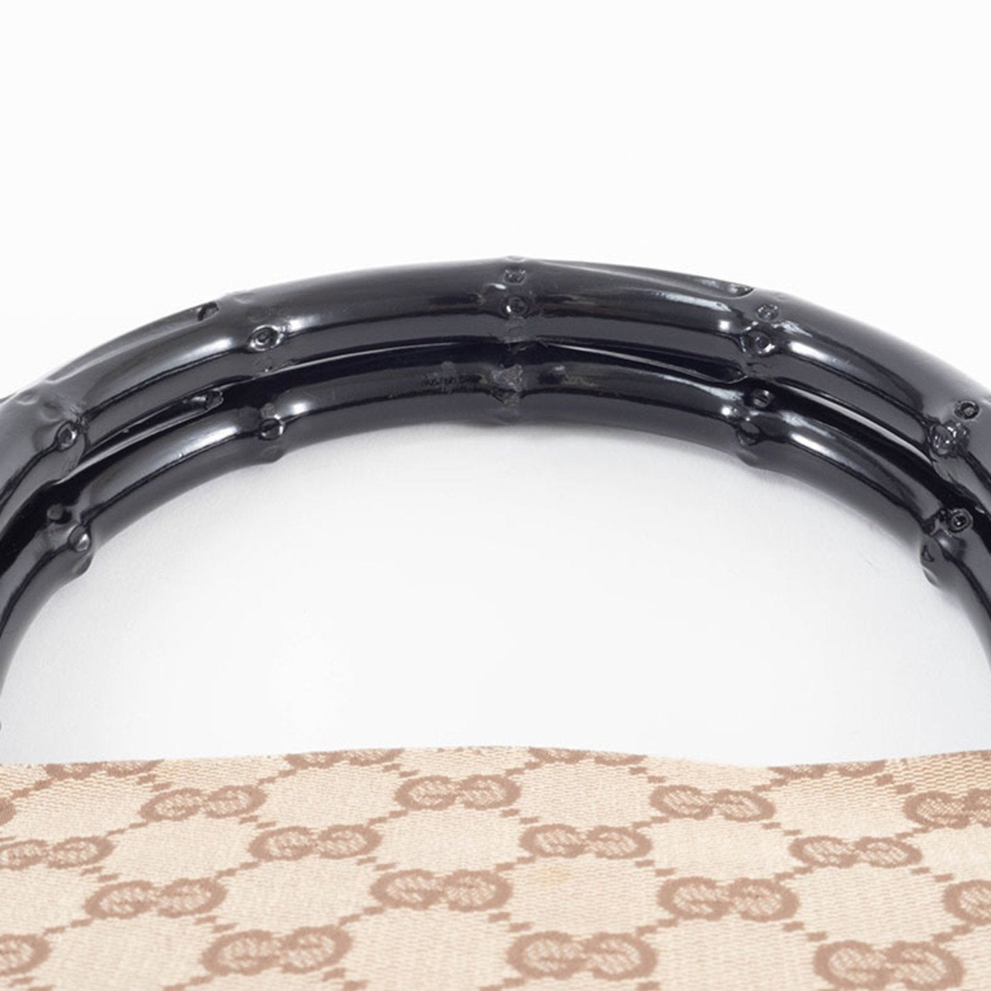 Gucci Beige Black Bamboo Canvas Handbag
