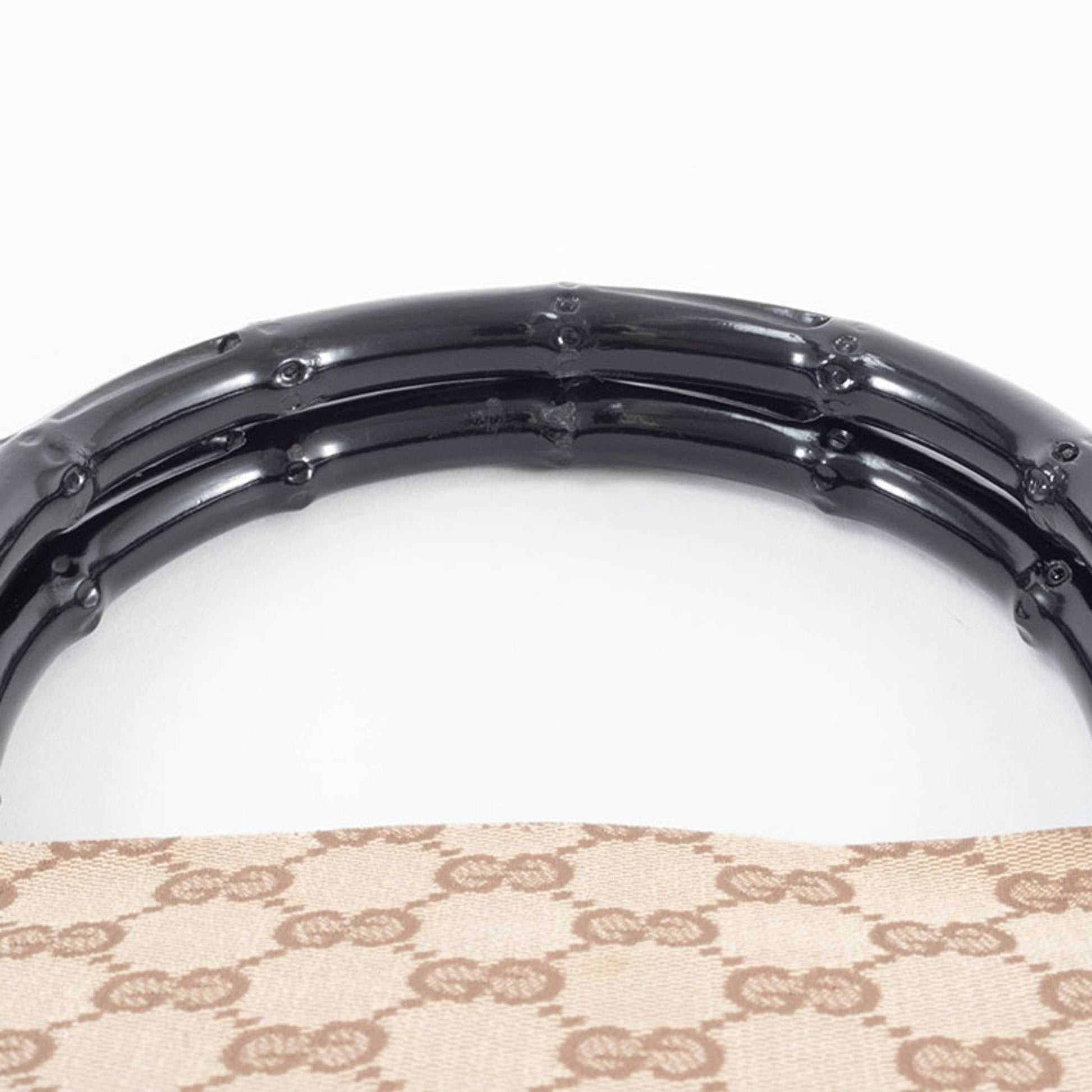Gucci Beige Black Bamboo Canvas Handbag