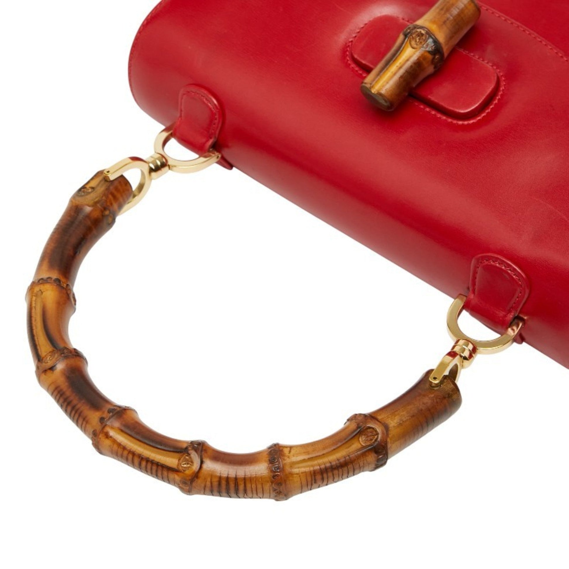 Gucci Bamboo Red Color Leather Handbag Shoulder Bag