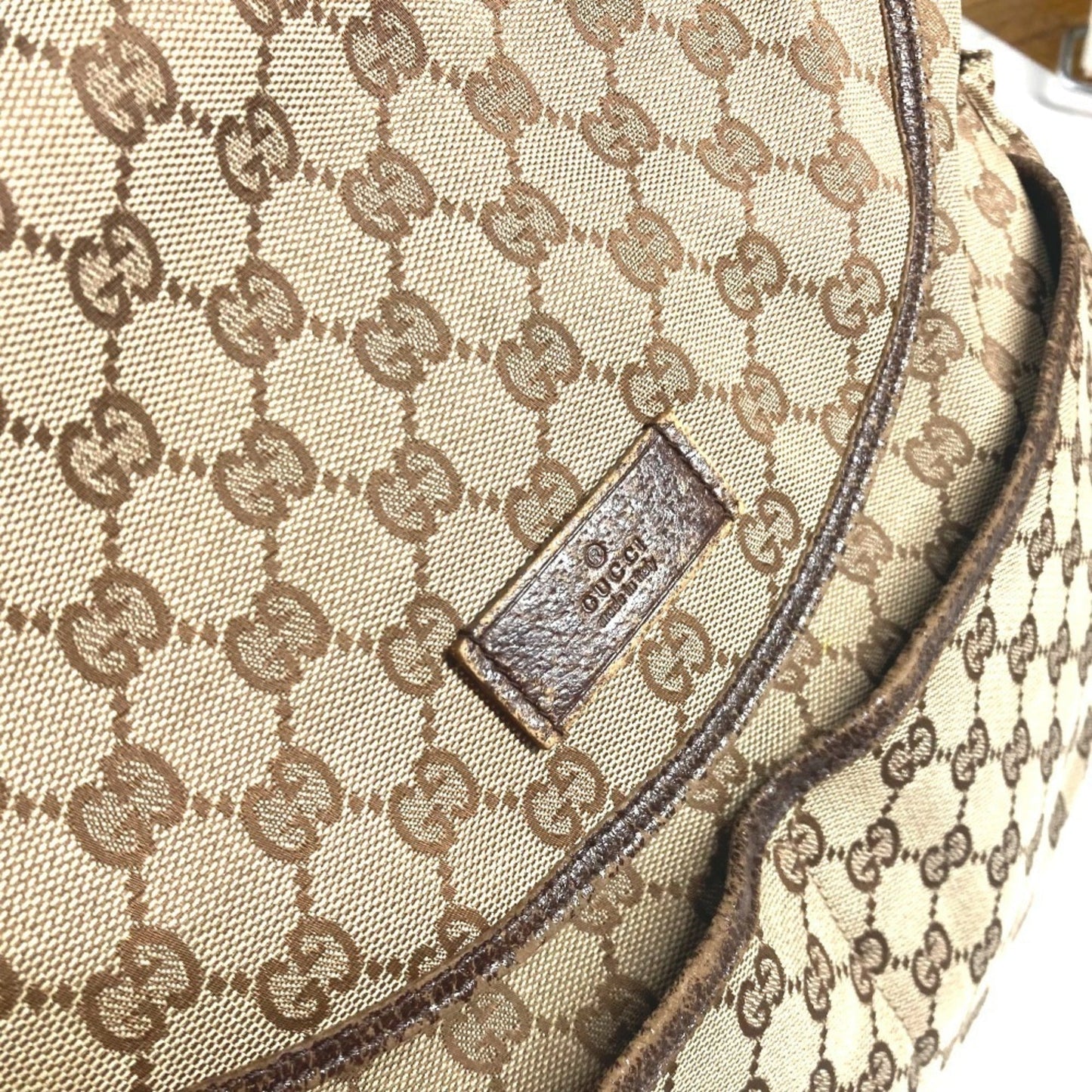 Gucci Gg Canvas Beige Dark Brown Gg Canvas Leather Shoulder Bag