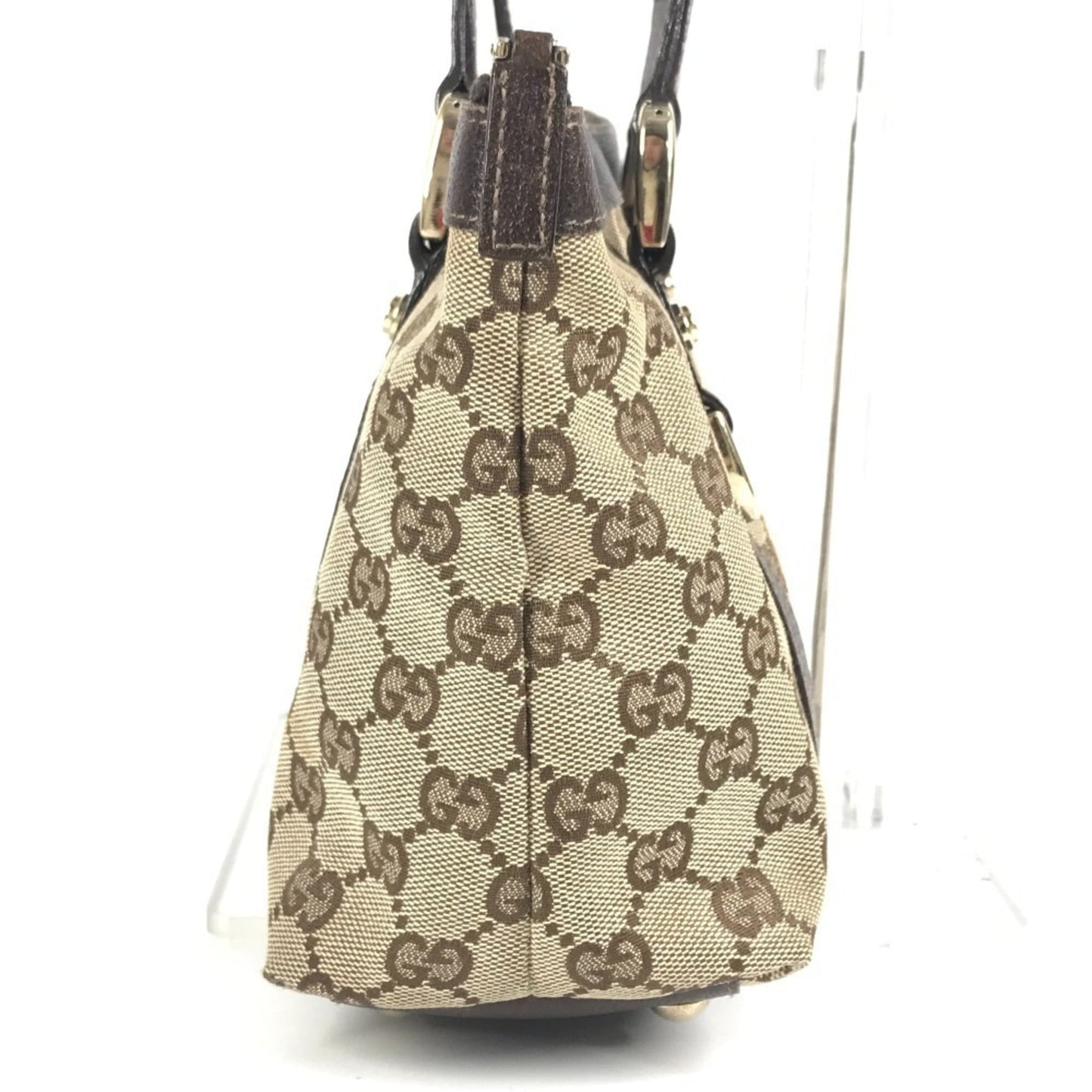 Gucci Beige Dark Brown Gg Canvas Leather Handbag Shoulder Bag Tote Bag