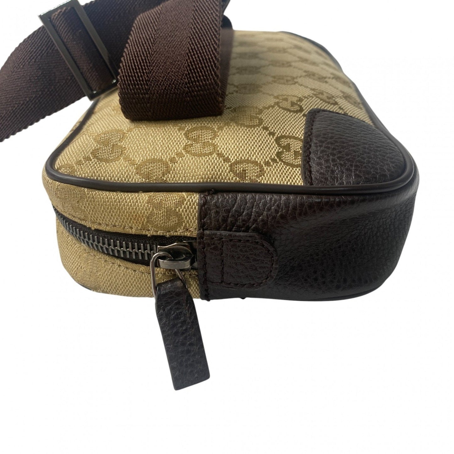 Gucci Brown Canvas Leather Pouch Sling Bag