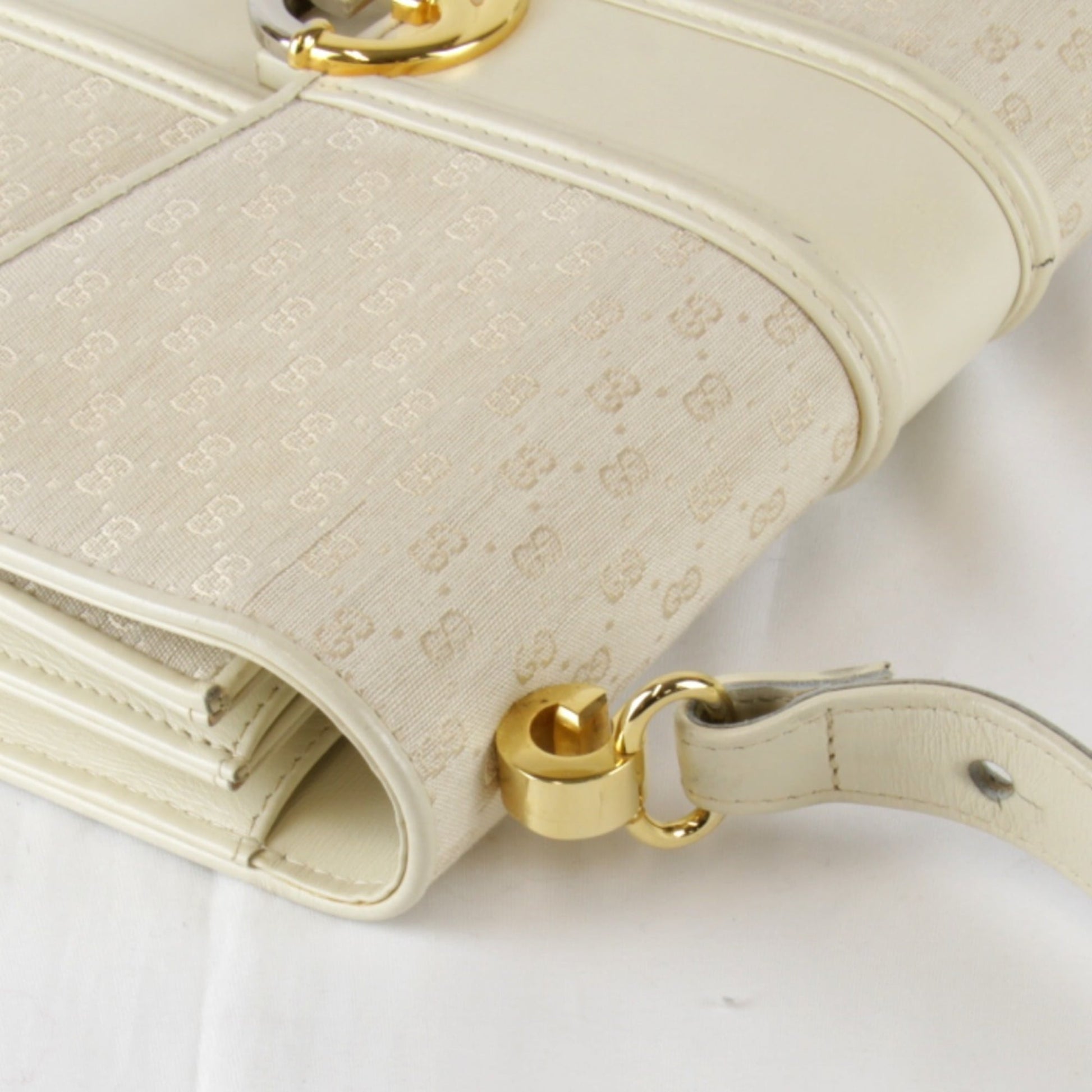 Gucci Microguccissima White Canvas Leather Shoulder Bag