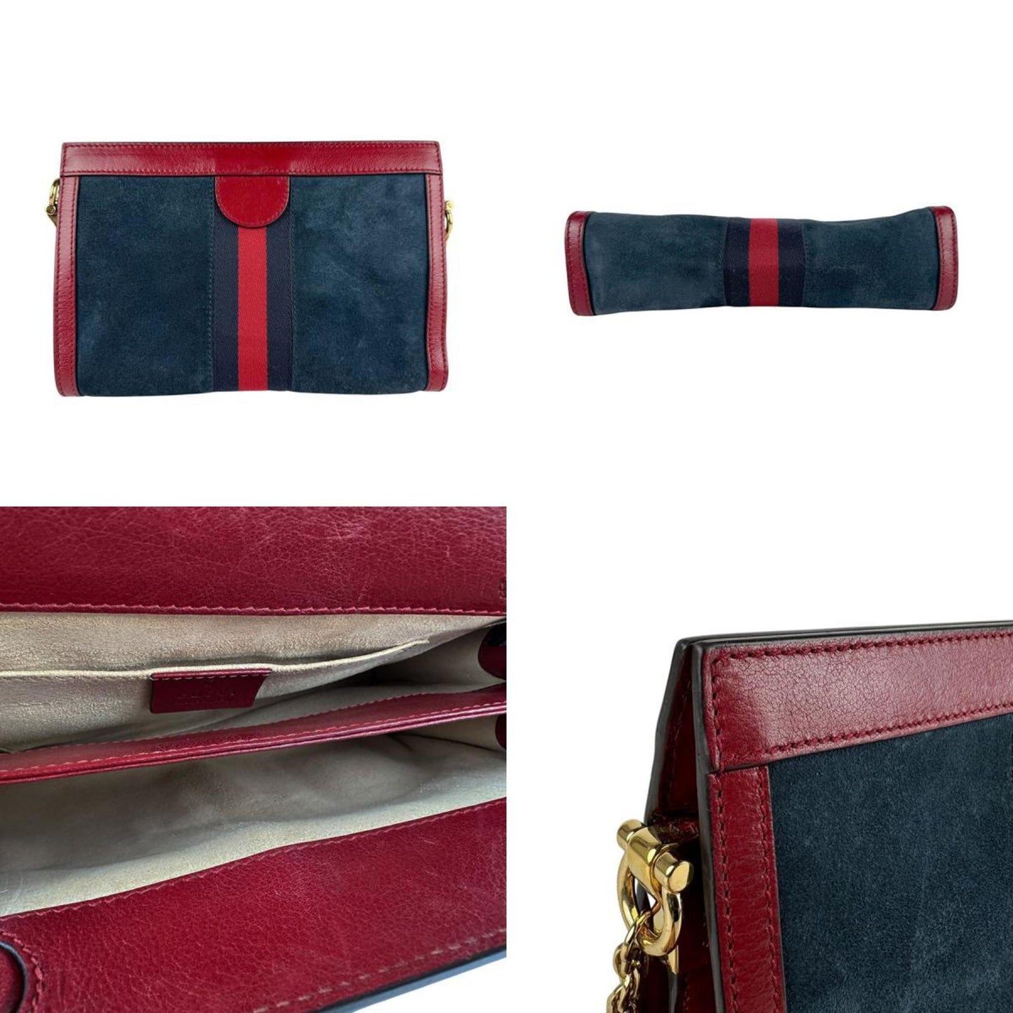 Gucci Dark Red Navy Suede Leather Shoulder Bag