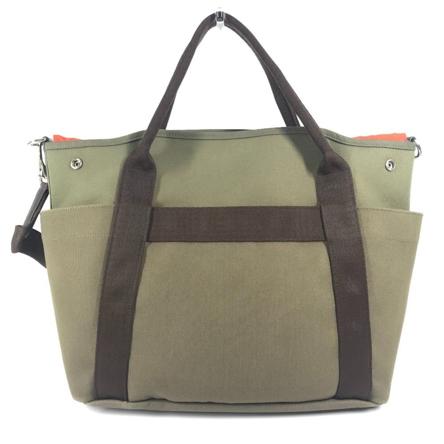 Hermes Khaki Shoulder Bag Tote Bag Leather Canvas Brown