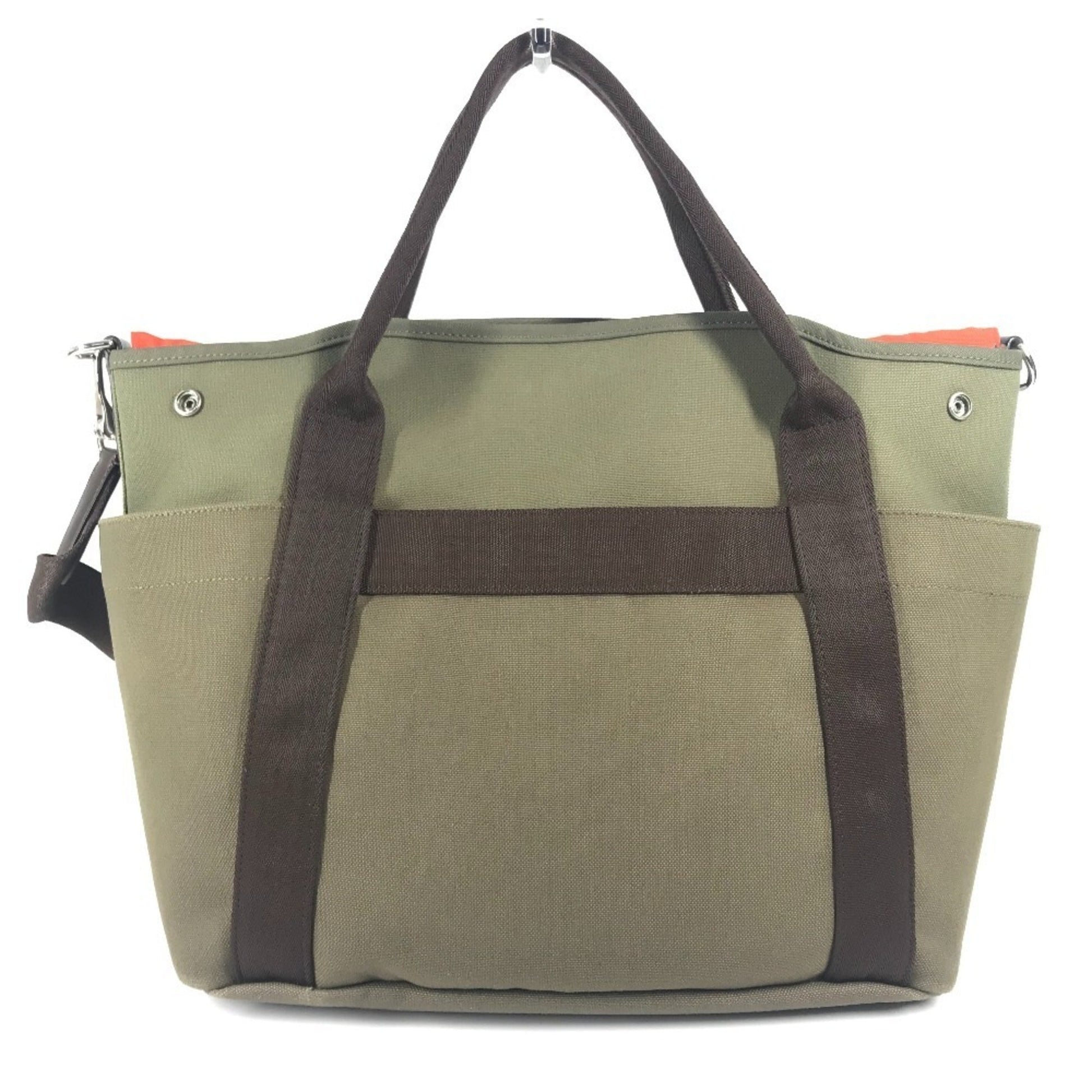 Hermes Khaki Shoulder Bag Tote Bag Leather Canvas Brown