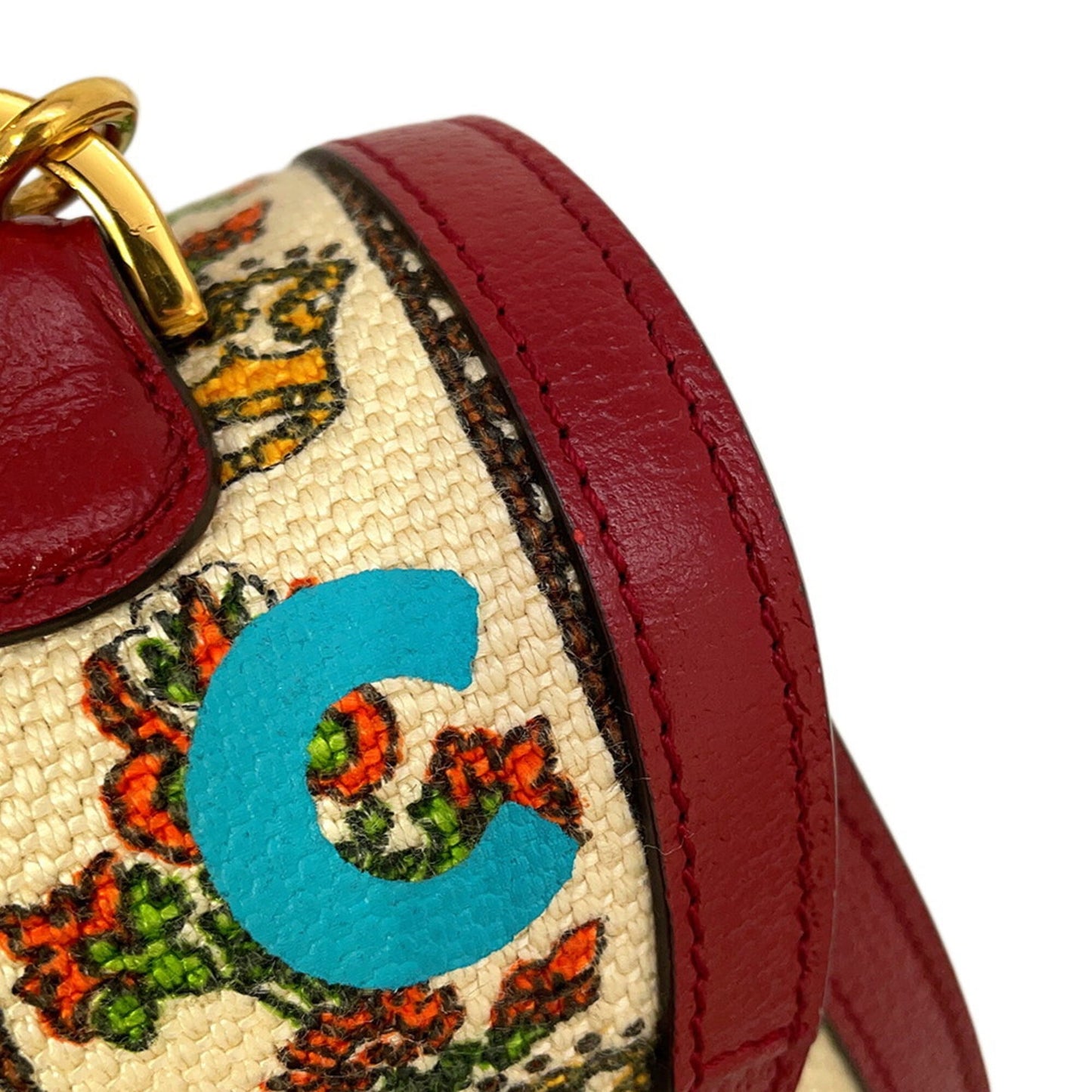 Gucci Ivory Red Color Leather Canvas Handbag