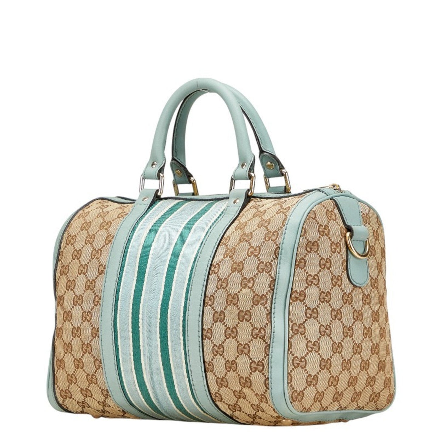 Gucci Beige Blue Canvas Leather Handbag Shoulder Bag