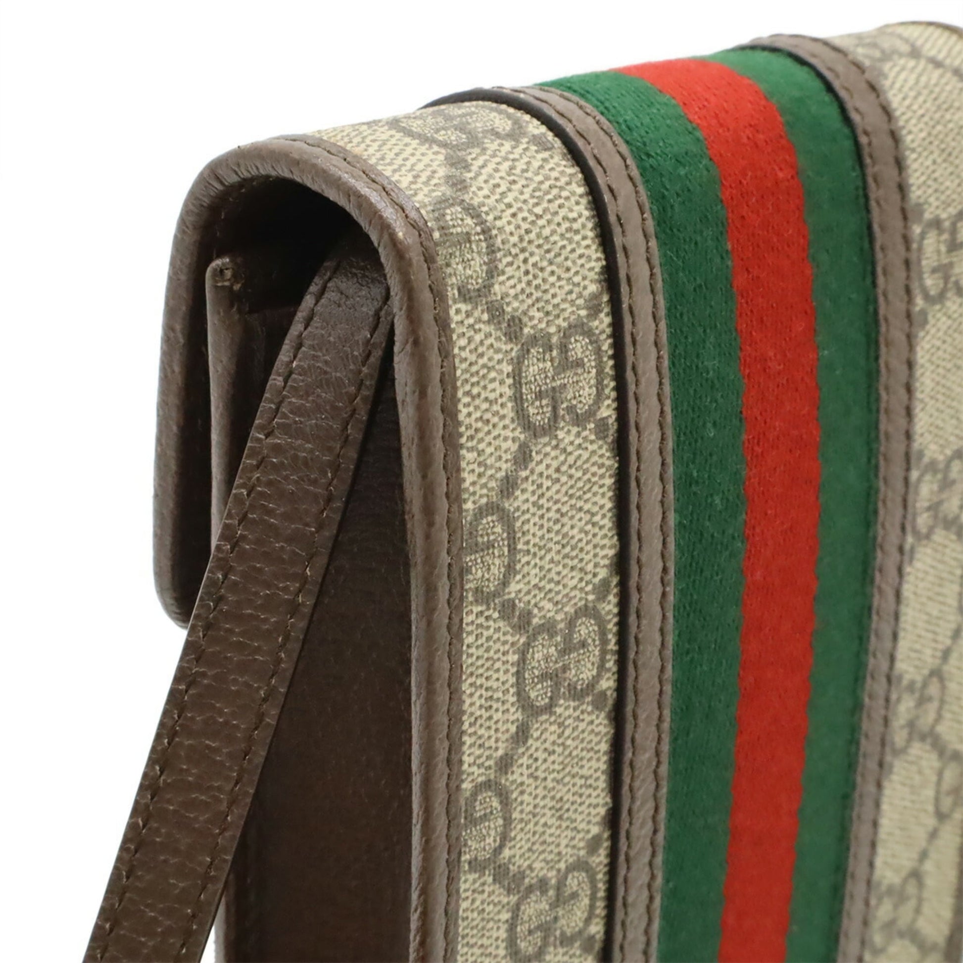 Gucci Beige Brown Green Red Color Gg Supreme Canvas Leather Pochette Shoulder Bag