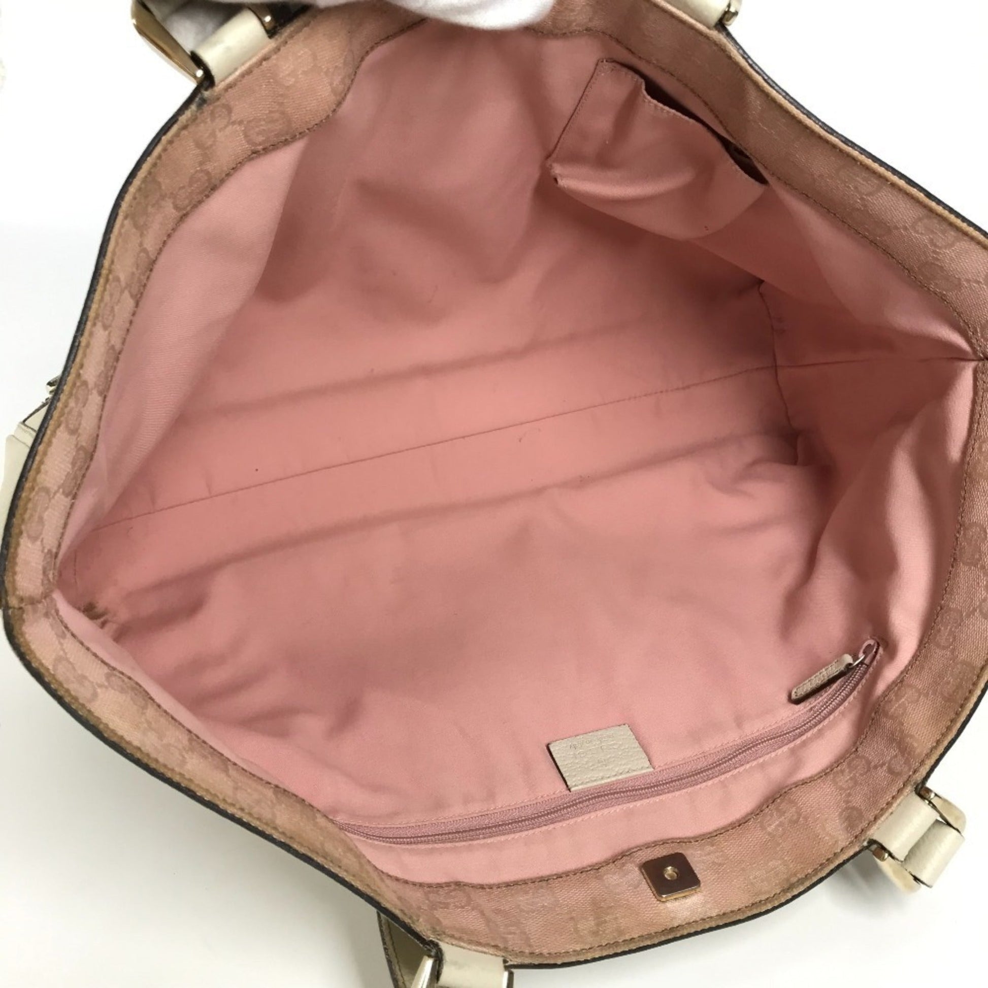 Gucci Pink White Leather Handbag Shoulder Bag Tote Bag