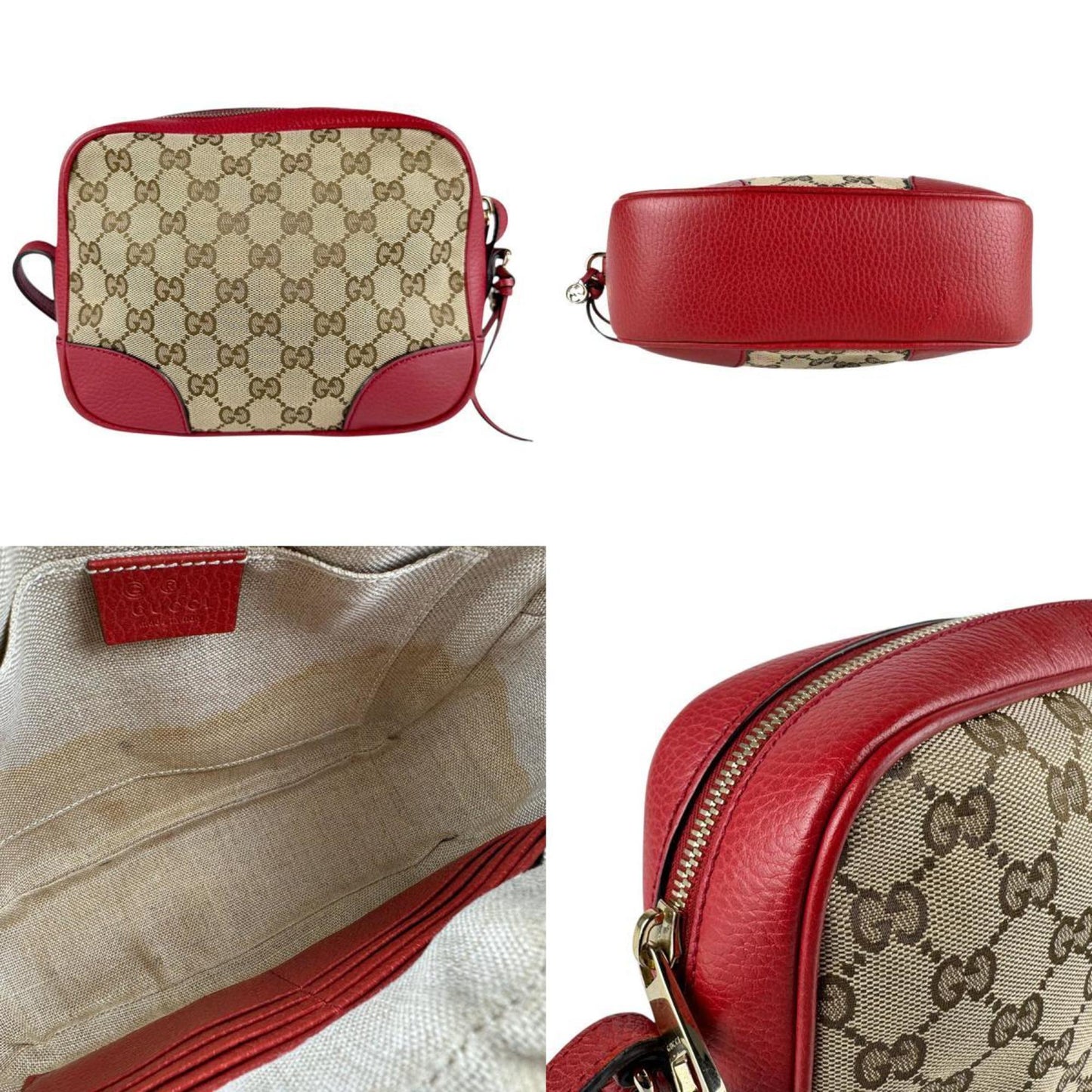Gucci Brown Red Color Gg Canvas Leather Shoulder Bag