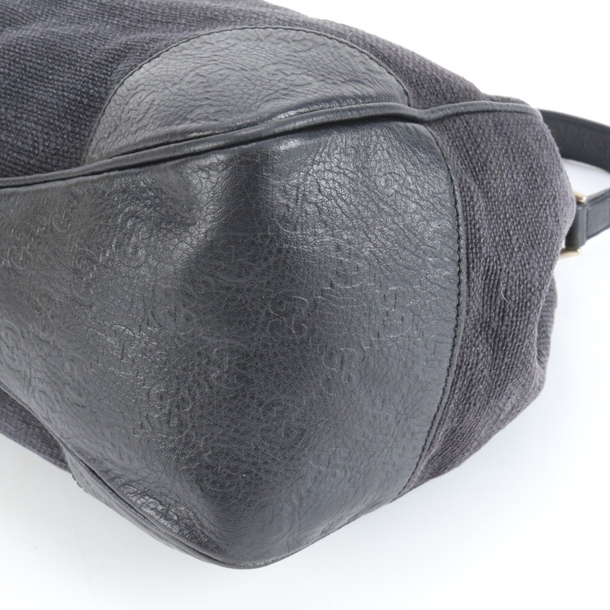 Gucci Black Leather Canvas Shoulder Bag