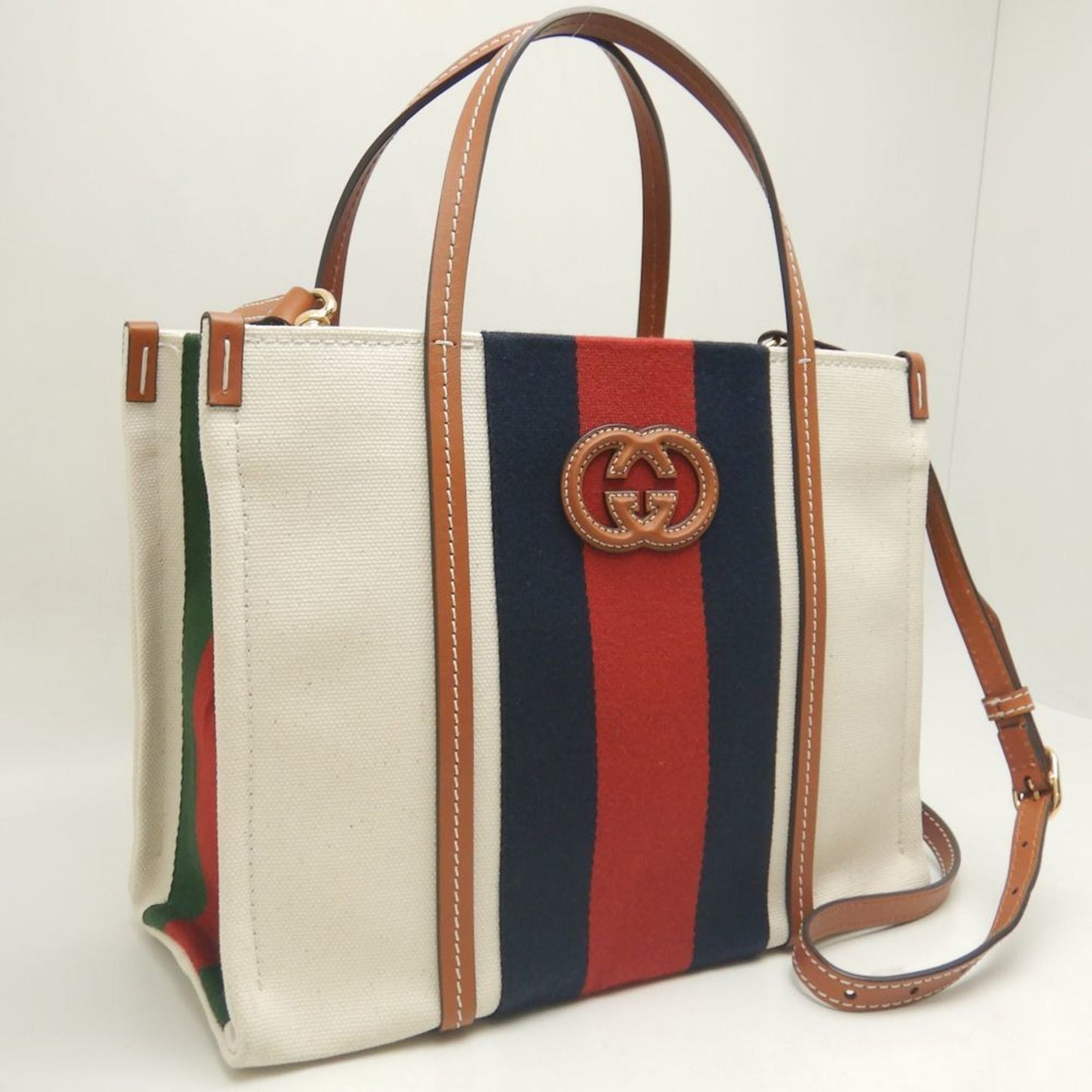 Gucci Brown Ivory Canvas Tote Bag