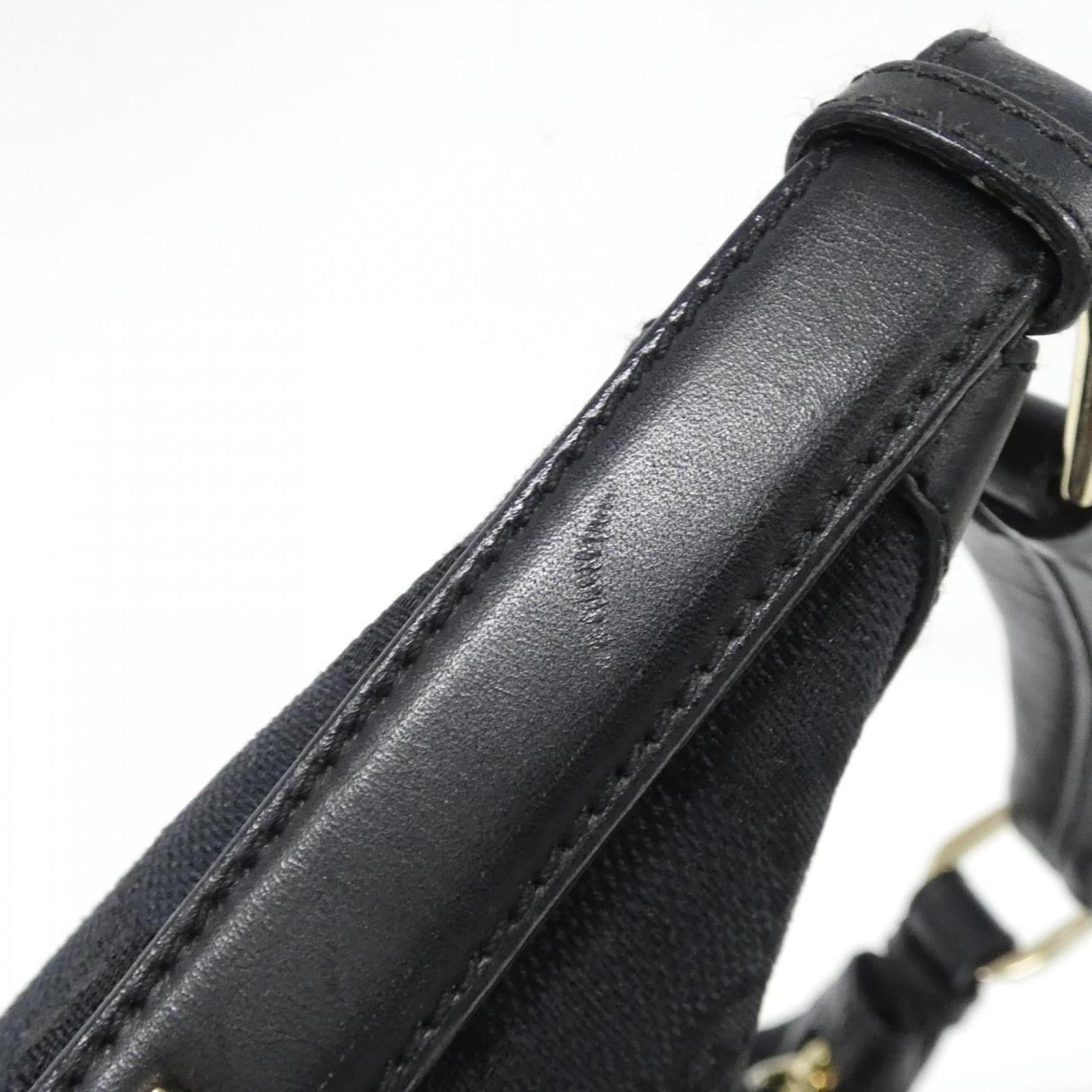 Gucci Black Gg Canvas Leather Shoulder Bag