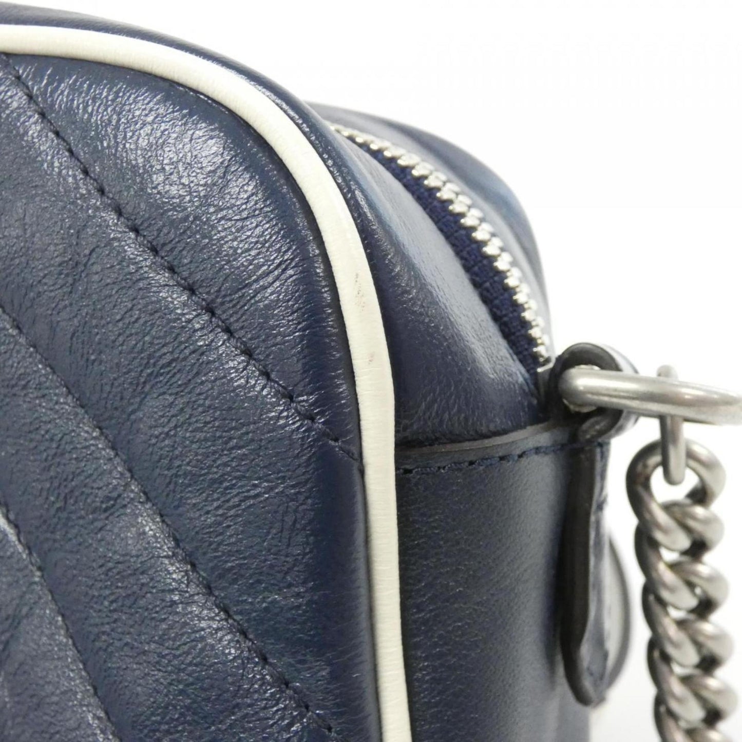 Gucci Gg Marmont Blue White Leather Shoulder Bag