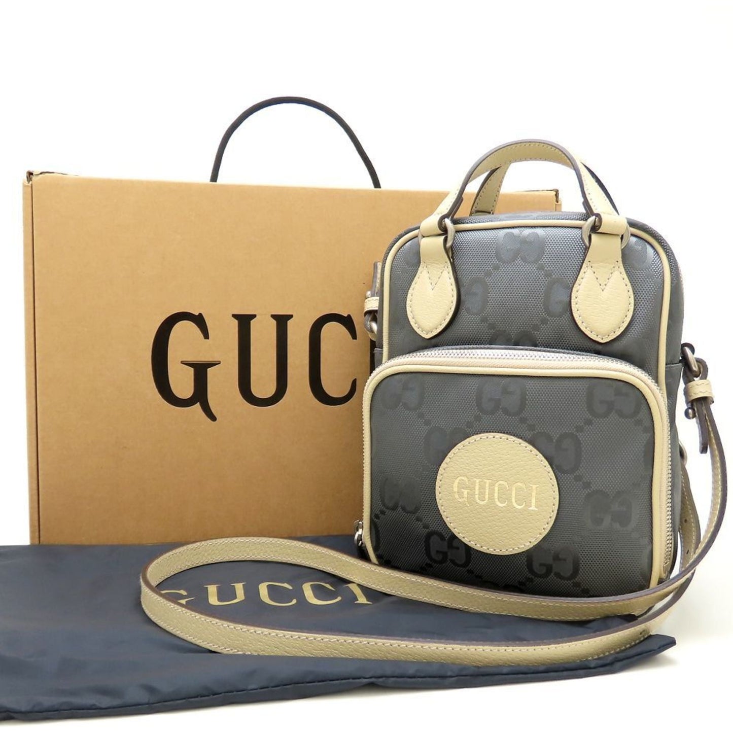 Gucci Beige Gray Nylon Leather Shoulder Bag