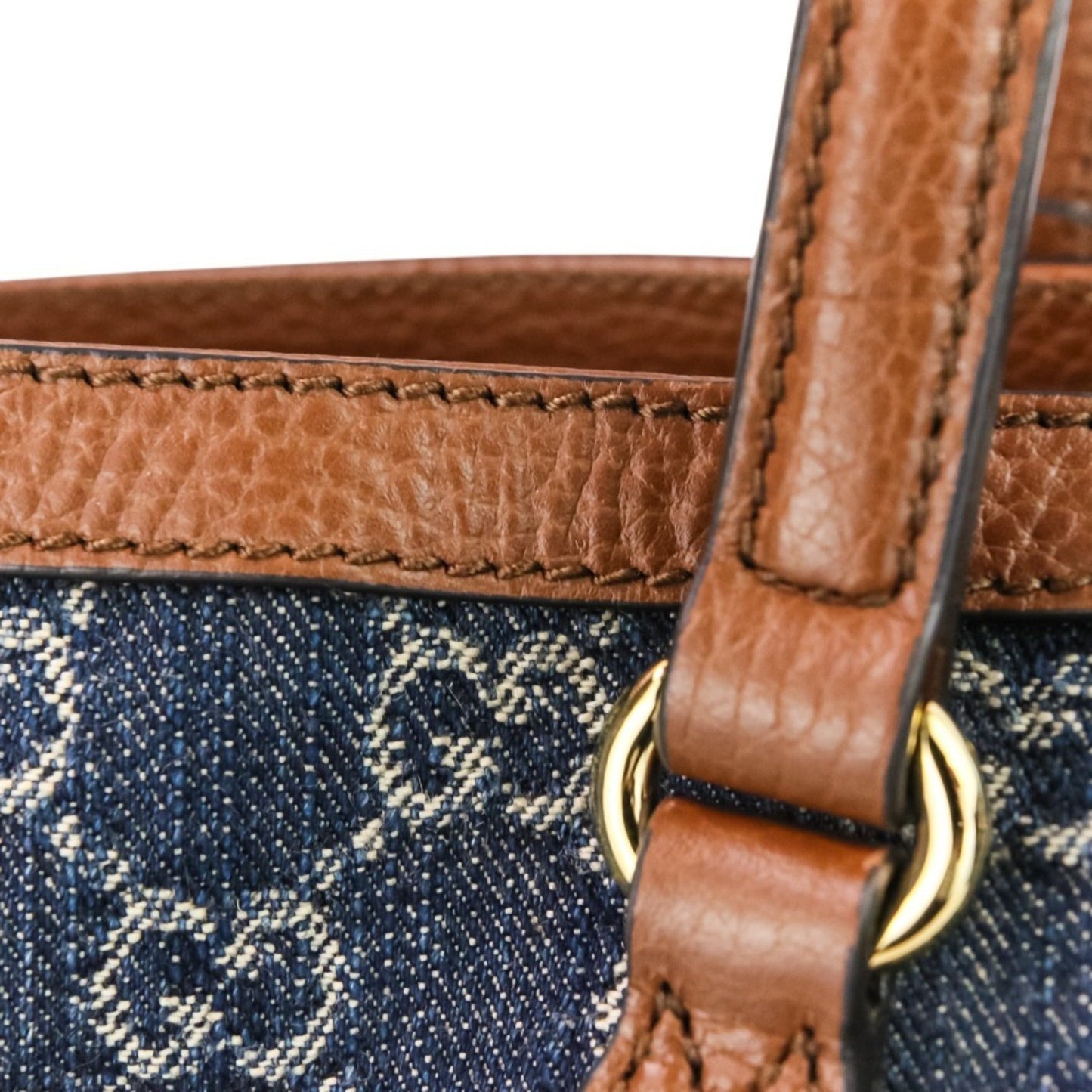 Gucci Brown Dark Blue Denim Leather Tote Bag