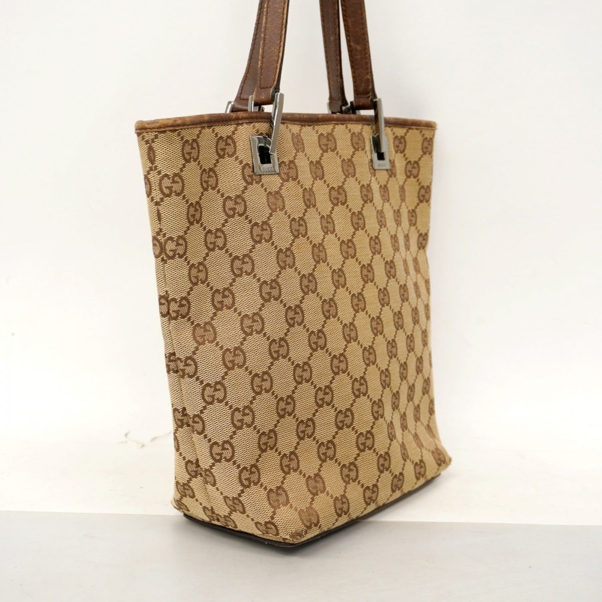 Gucci Beige Brown Canvas Tote Bag