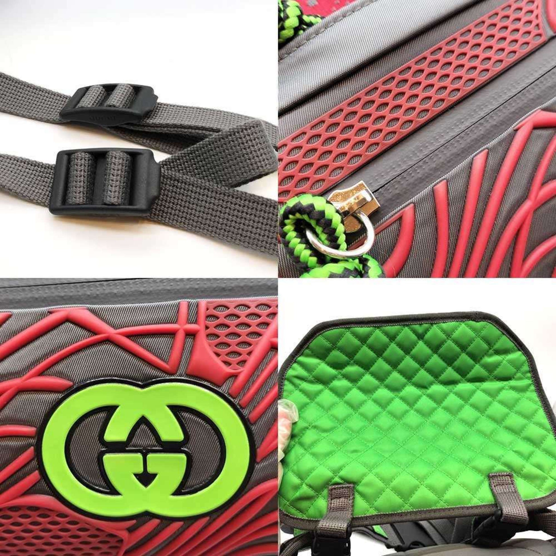 Gucci Gray Green Red Color Nylon Backpack Fanny Pack