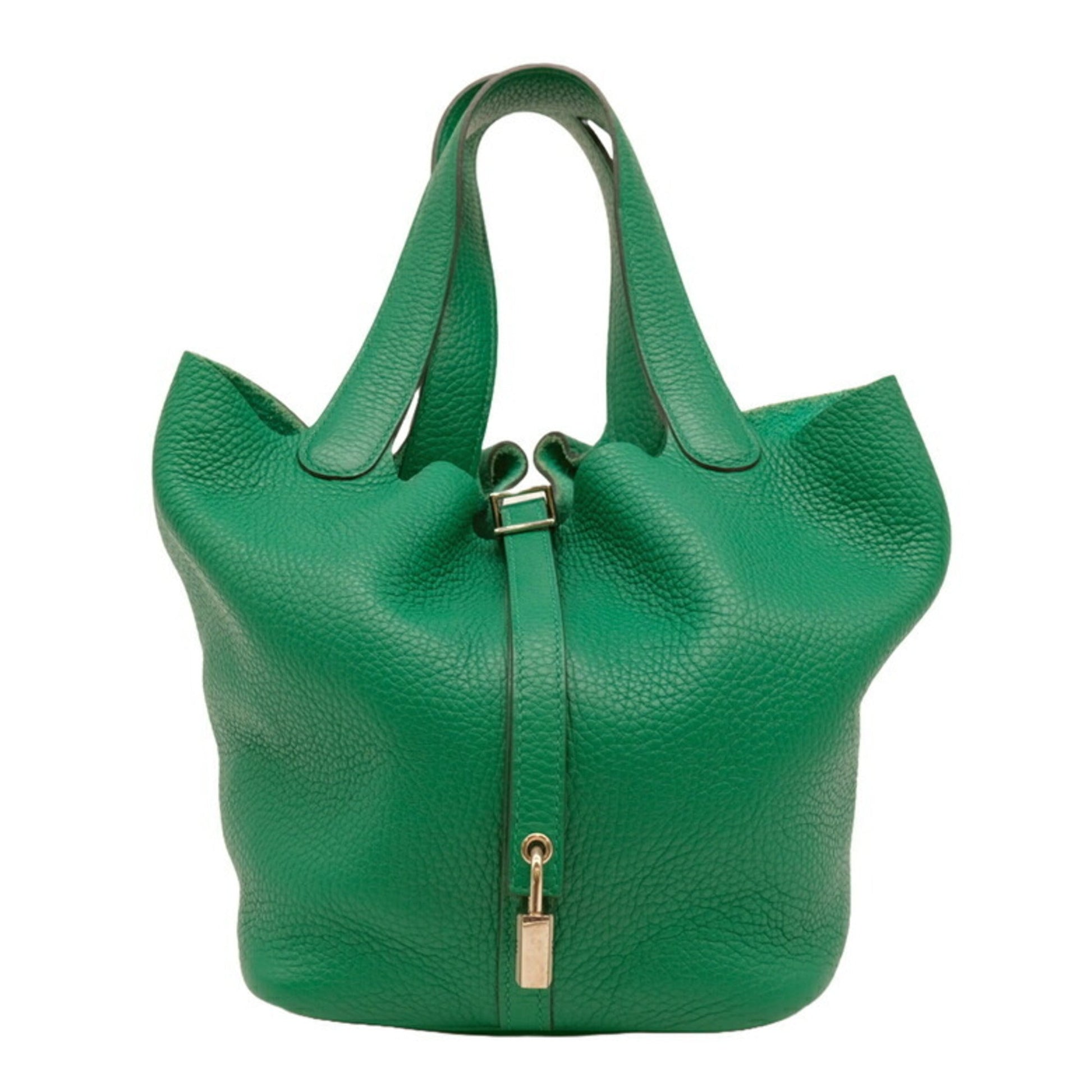 Hermes Taurillon Clemence Handbag Tote Bag Leather Green