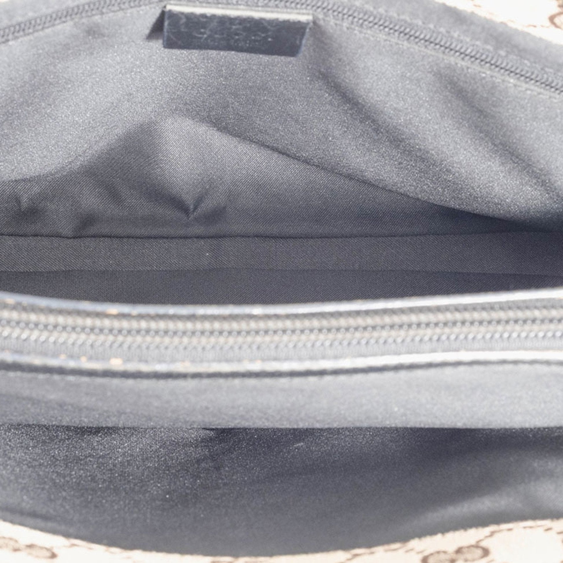 Gucci Beige Black Bamboo Canvas Handbag