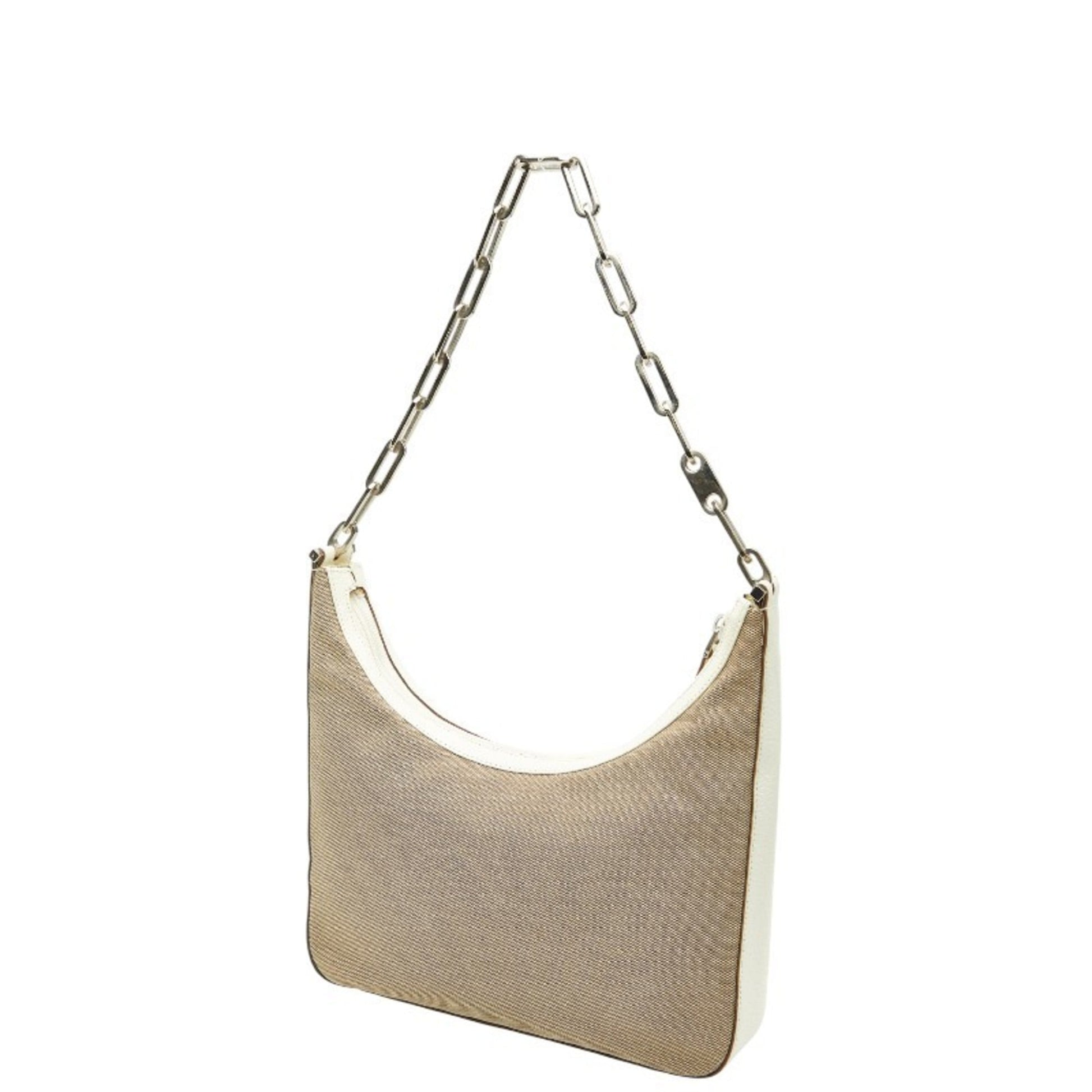 Gucci Beige White Canvas Leather Shoulder Bag