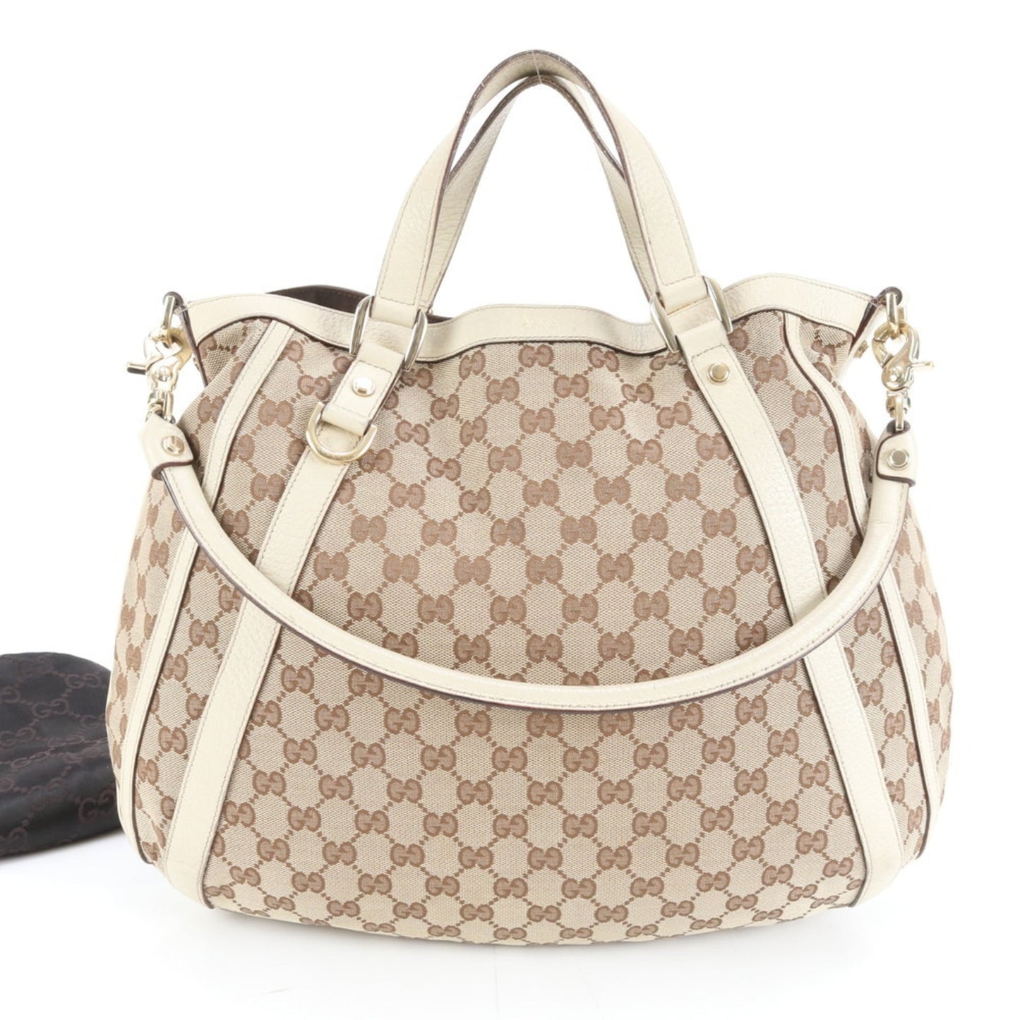 Gucci Brown White Leather Canvas Shoulder Bag