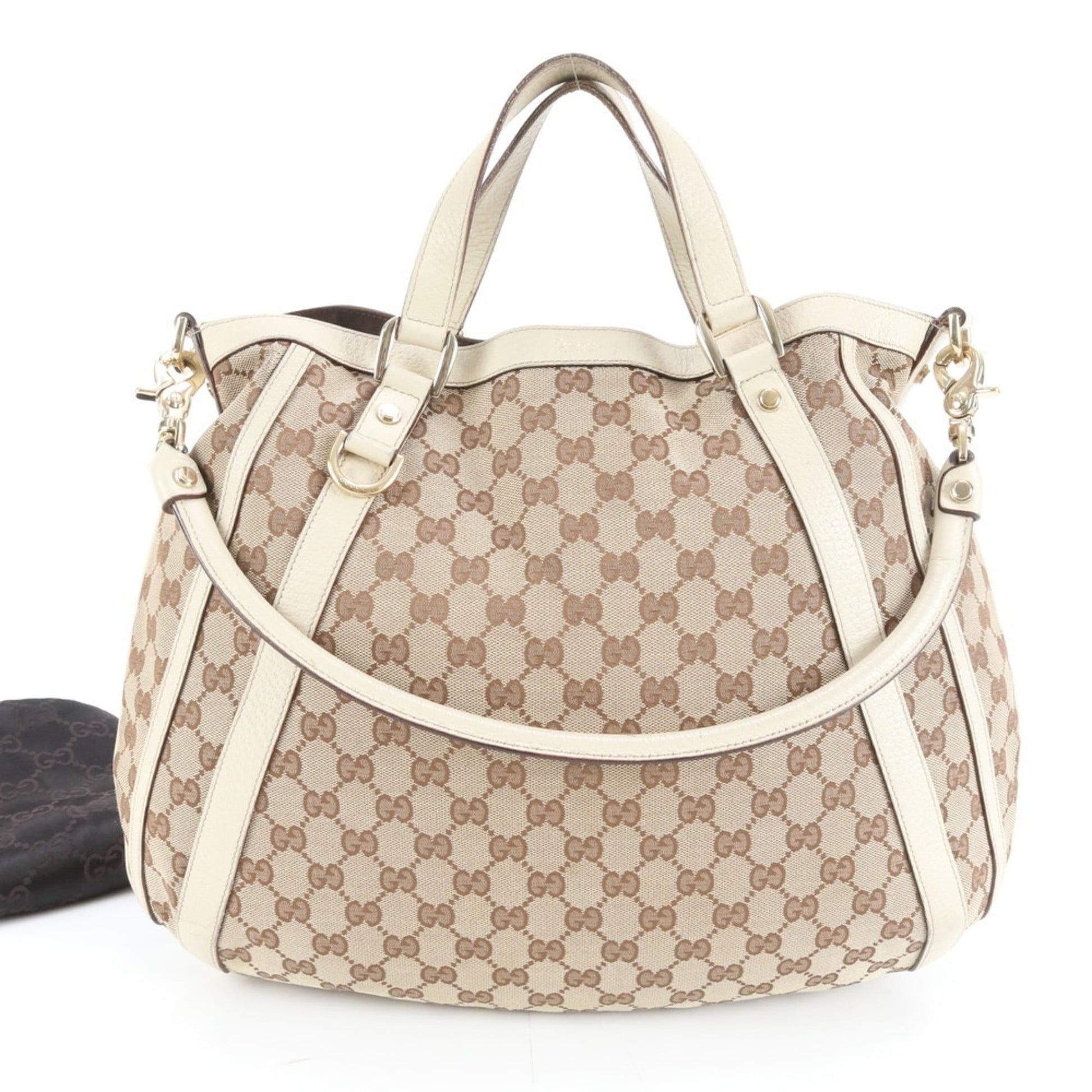 Gucci Brown White Leather Canvas Shoulder Bag