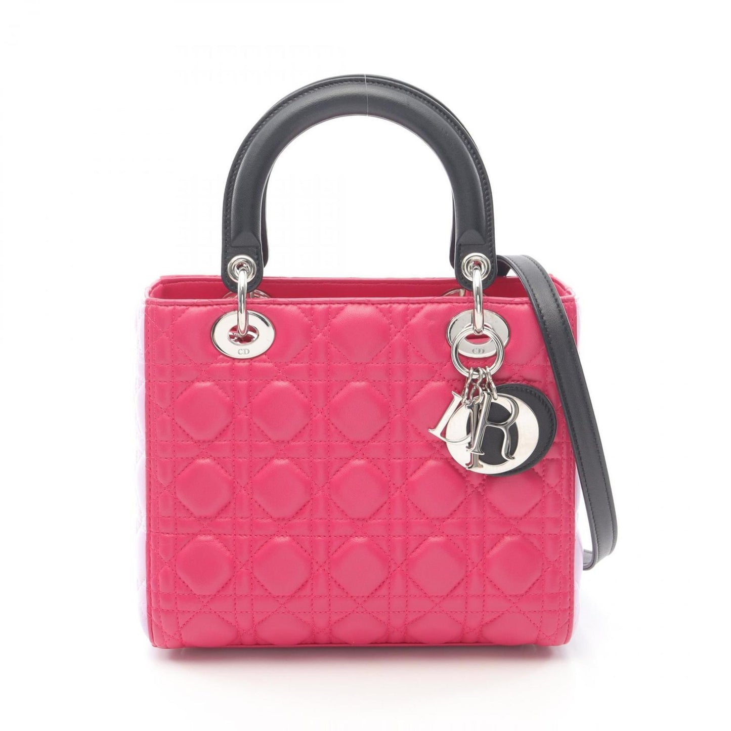 Dior Handbag Christian Lady Leather Black Pink