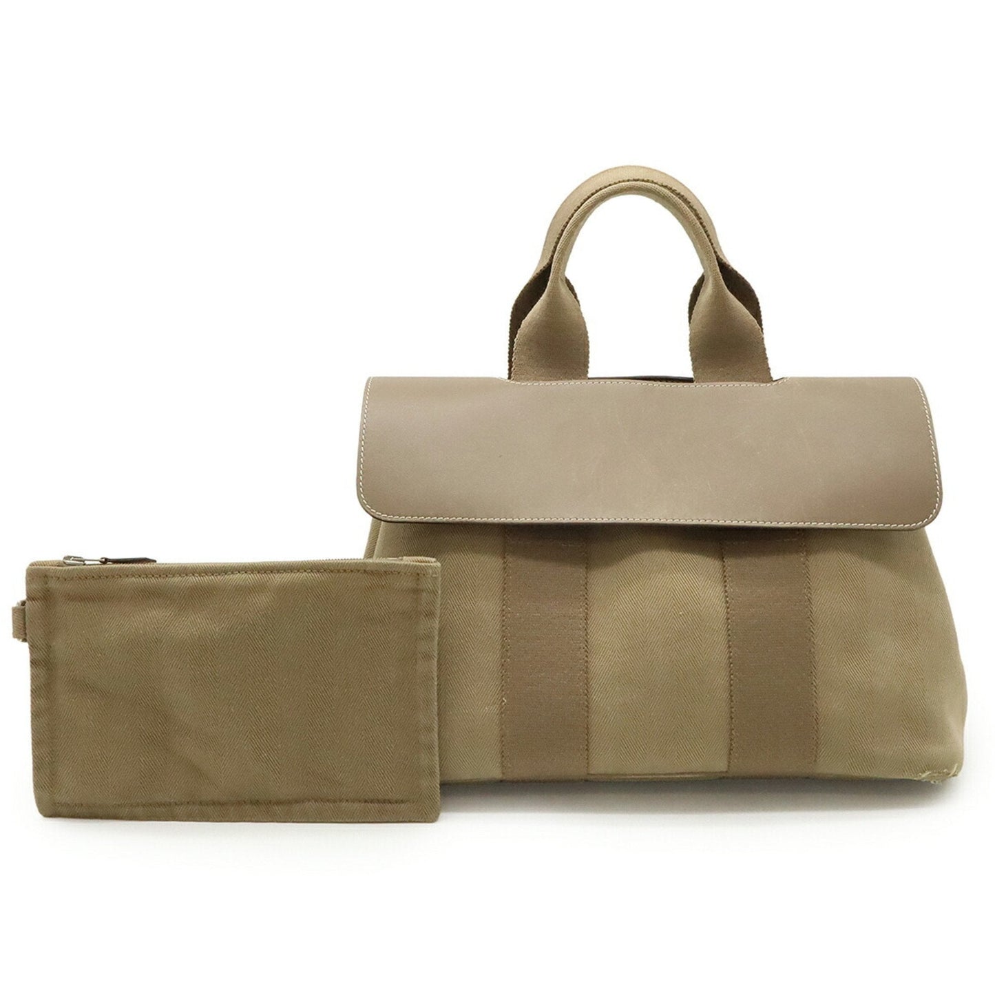 Hermes Etoupe Toile Chevron Handbag Pouch Tote Bag Leather Gray