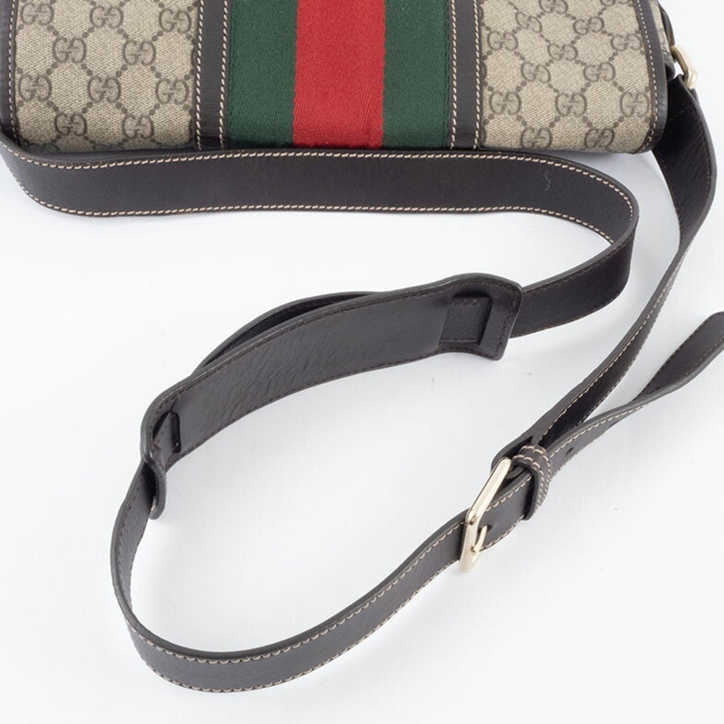 Gucci Beige Brown Canvas Leather Shoulder Bag