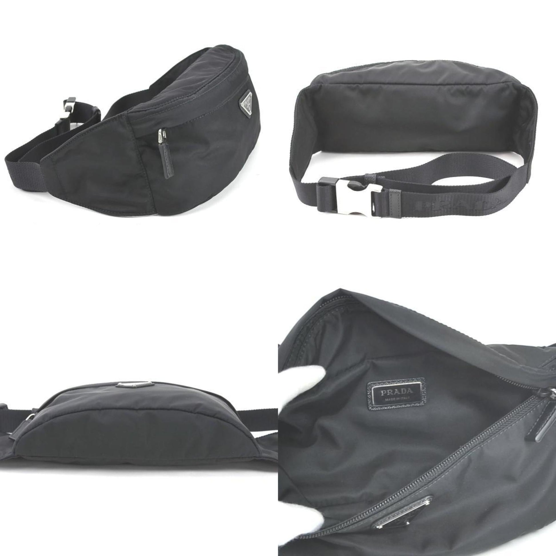 Prada Waist Bag Body Unisex Nylon Black Travel Bag