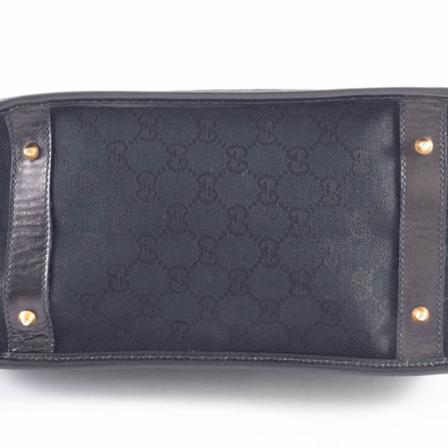 Gucci Black Gg Canvas Leather Handbag
