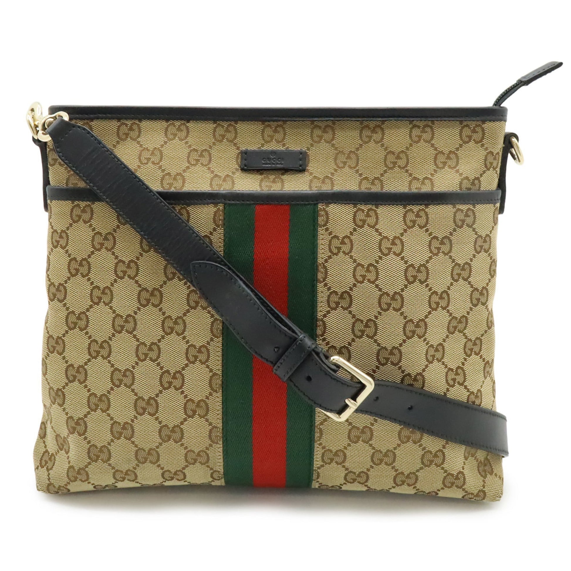 Gucci Gg Canvas Beige Black Green Khaki Red Color Gg Canvas Leather Shoulder Bag