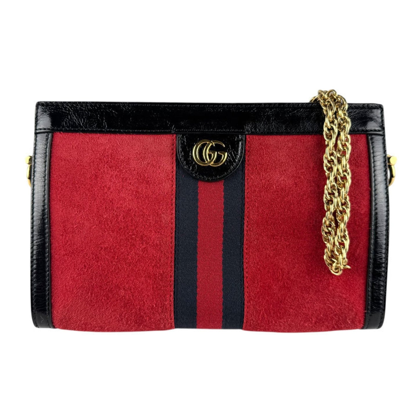 Gucci Black Red Color Suede Patent Leather Shoulder Bag