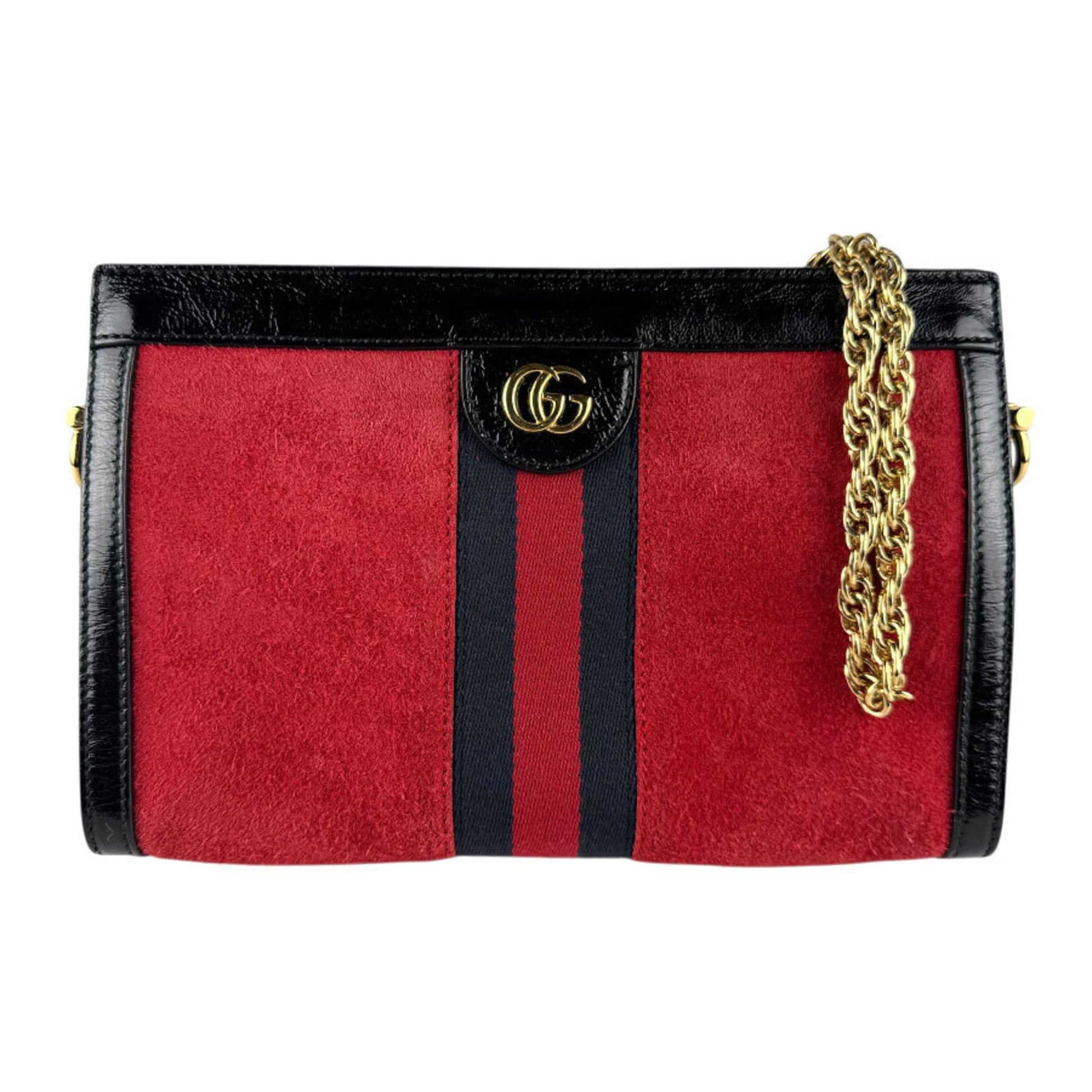 Gucci Black Red Color Suede Patent Leather Shoulder Bag