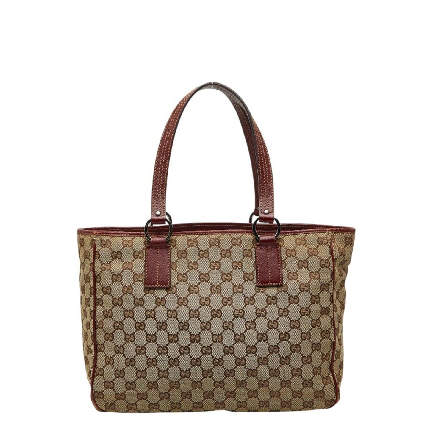 Gucci Beige Bordeaux Canvas Leather Handbag Tote Bag